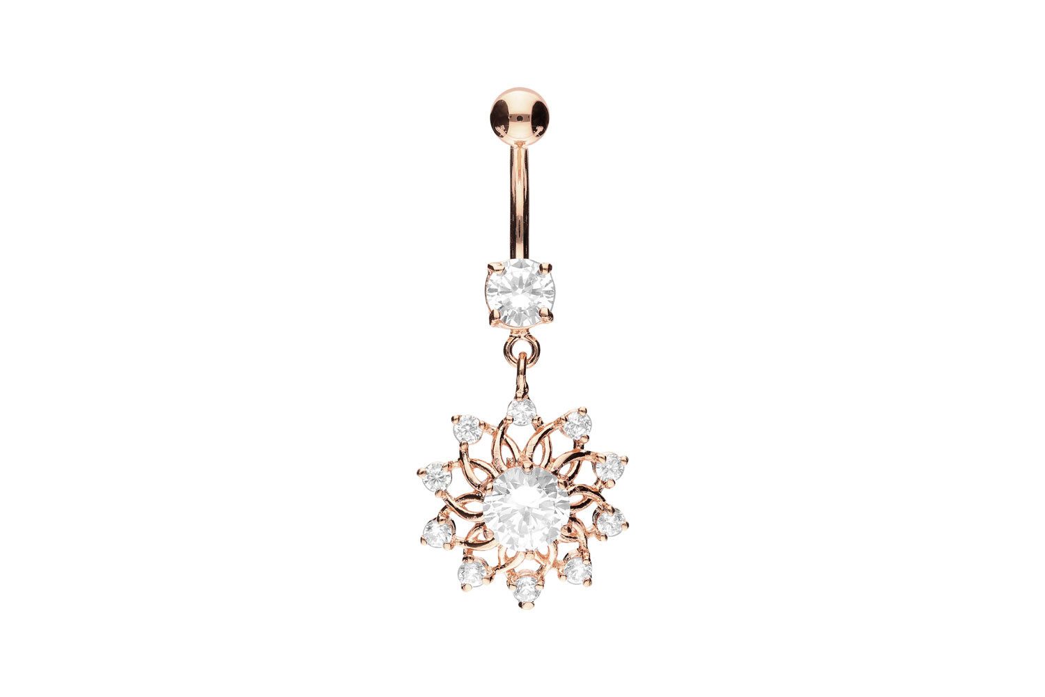 PIERCINGLINE Bauchnabelpiercing Chirurgenstahl Bananabell mit Brass-Design KRISTALLBLUME (Bananabells, 1-tlg)