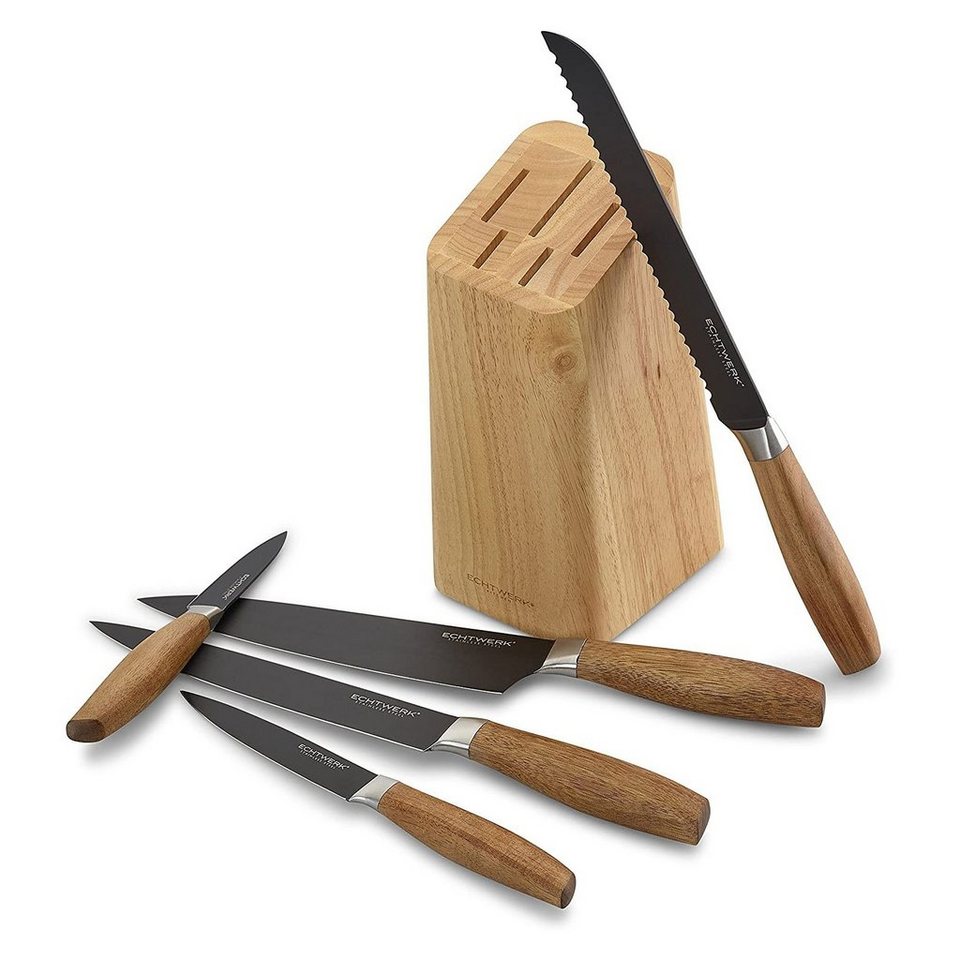 ECHTWERK Messer-Set Classic (Set, 6-tlg), aus hochwertigem Stahl,  Messerblock aus Pakkaholz, Black-Edition, Stilvolles sowies edles Design  für ein sicheres Aufbewahren ihrer Messer