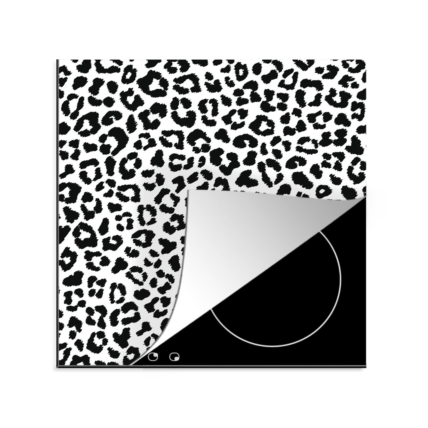 MuchoWow Herdblende-/Abdeckplatte Pantherdruck - Schwarz - Weiß, Vinyl, (1 tlg), 78x78 cm, Ceranfeldabdeckung, Arbeitsplatte für küche