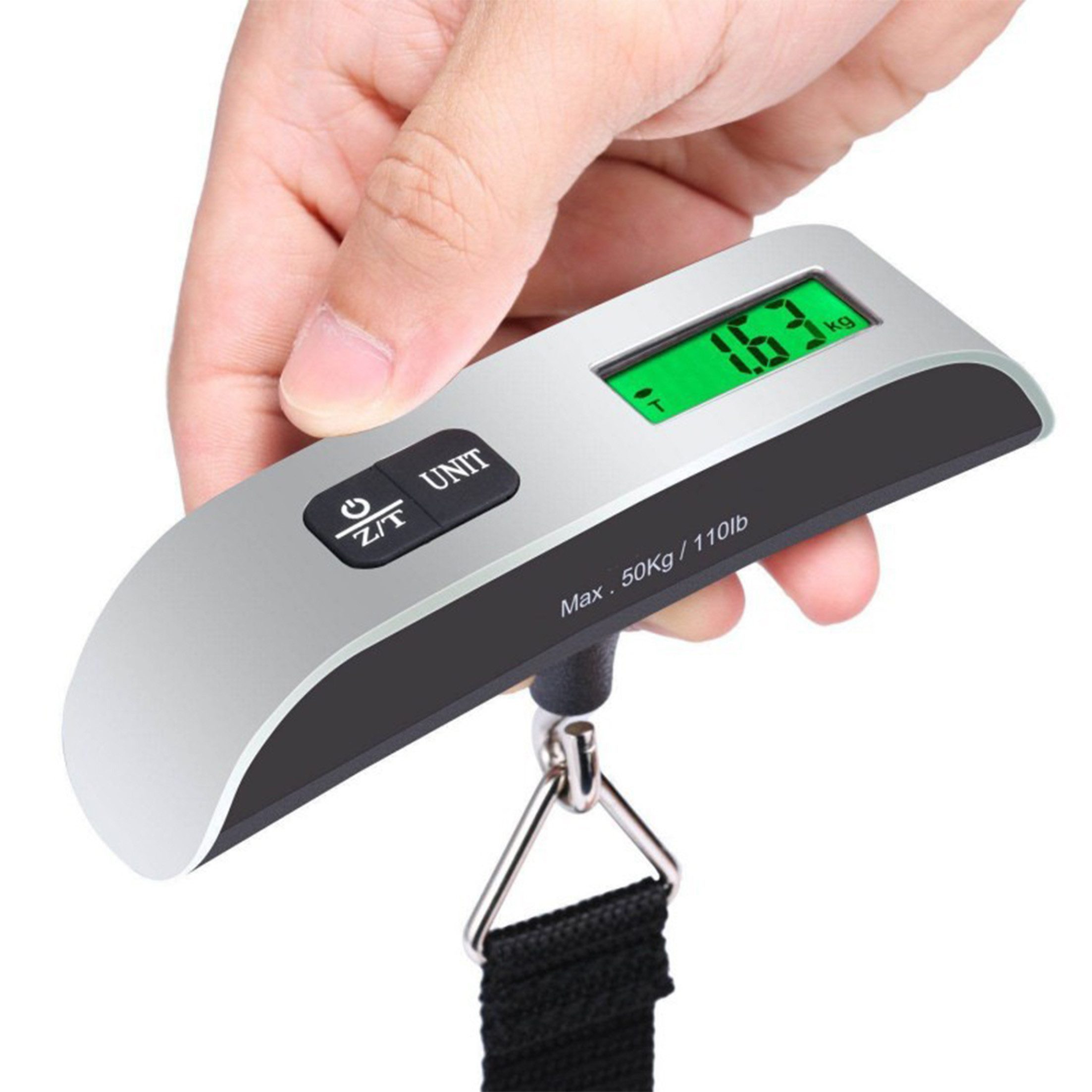 feinlux Kofferwaage Elektronische Handwaage,Gepäckwaage, Tragkraft 50 kg, (Set), mit Temperatursensor,50KG, Gepäckwaage mit Hintergrundbeleuchtung – Bild 2 von 5
