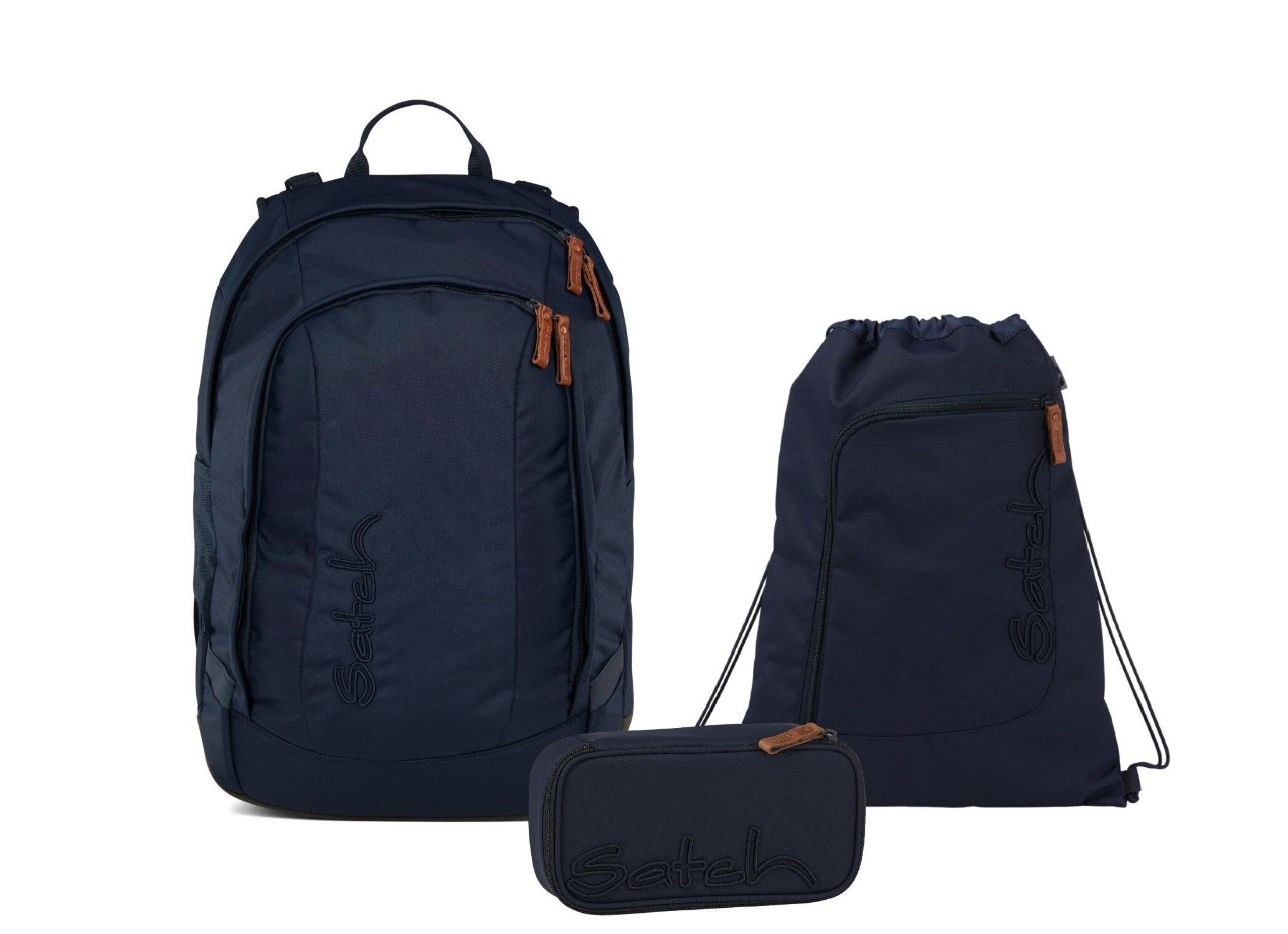 Satch Schulranzen Schulrucksack-Set AIR Nordic Blue 3-teilig (3-teilig), Schulranzen, ergonomisch, Laptop-Fach, Your-Size-System