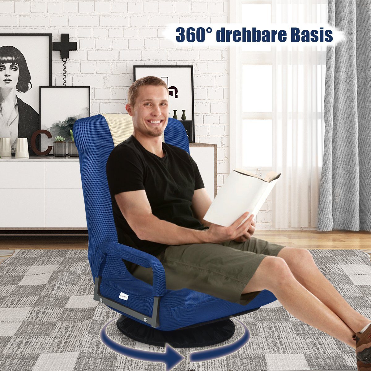 COSTWAY Relaxsessel, Bodensessel mit verstellbarer Rückenlehne,drehbar