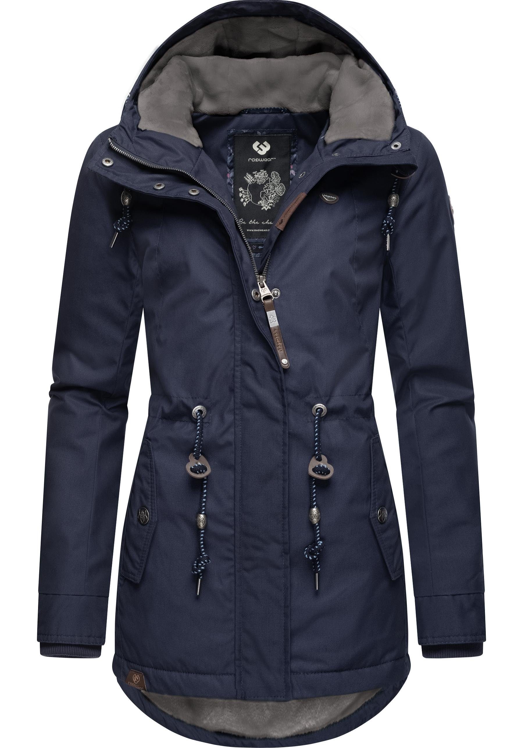 Ragwear die stylischer Label Black Winterparka Jahreszeit Winterjacke Monadis kalte jeansblau für