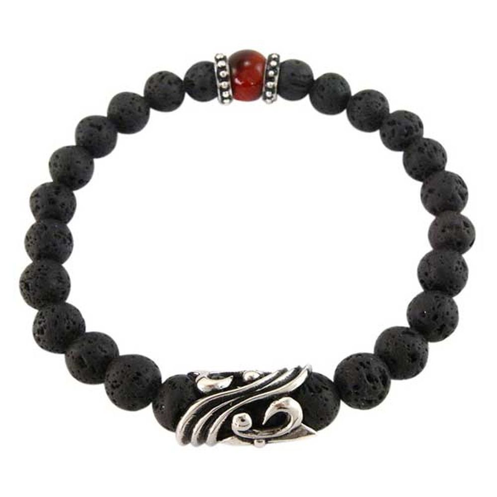 Kingka Armband "URBAN ROCKS" Stein Armband Lavastein und rotem Tigerauge mit silbernem Center Piece, mit Lavasteinen und Tigerauge