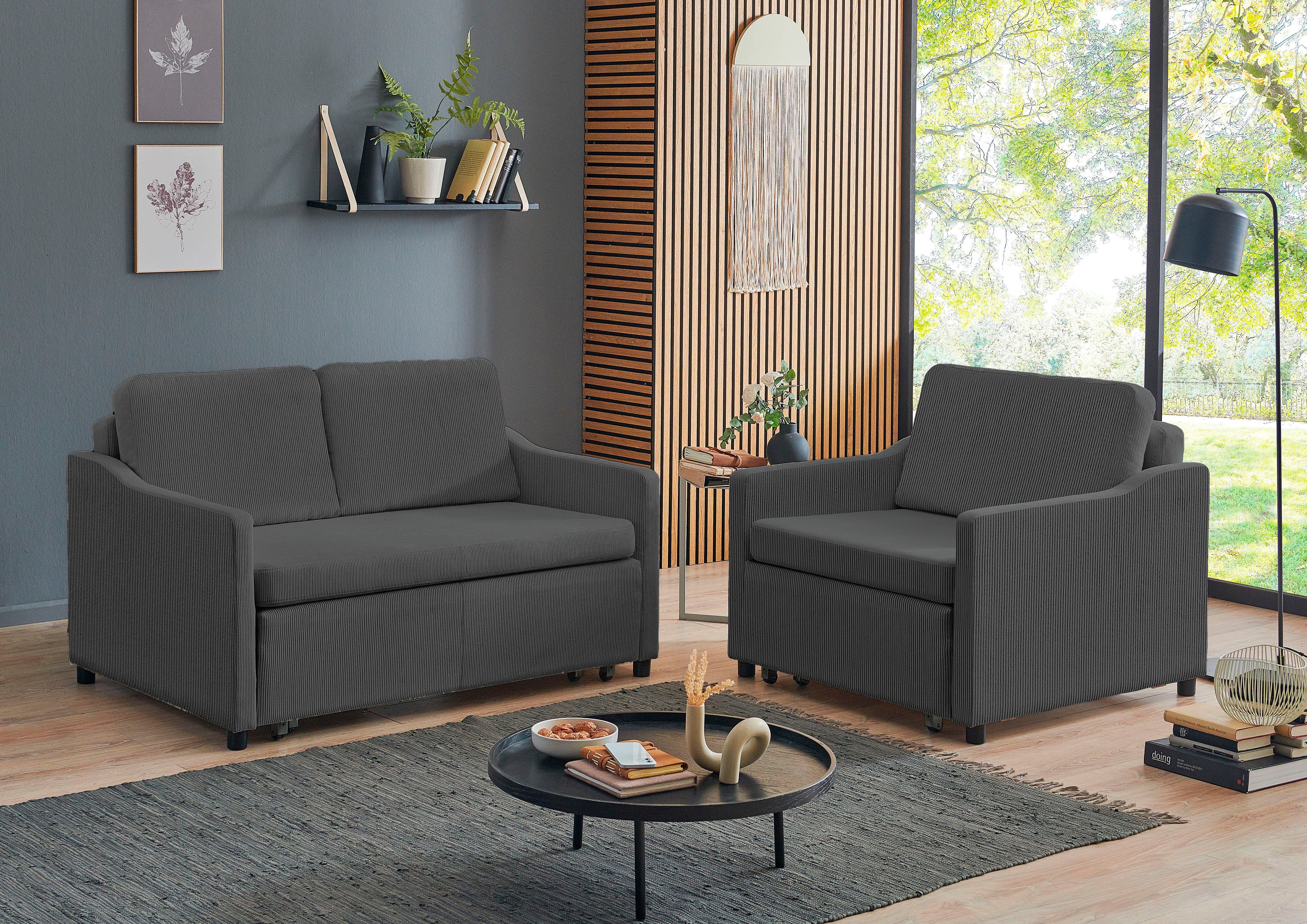 frei Schlaffunktion, mit ATLANTIC XXL-Sessel Anella, Raum im mit Cord-Bezug, collection home stellbar grau