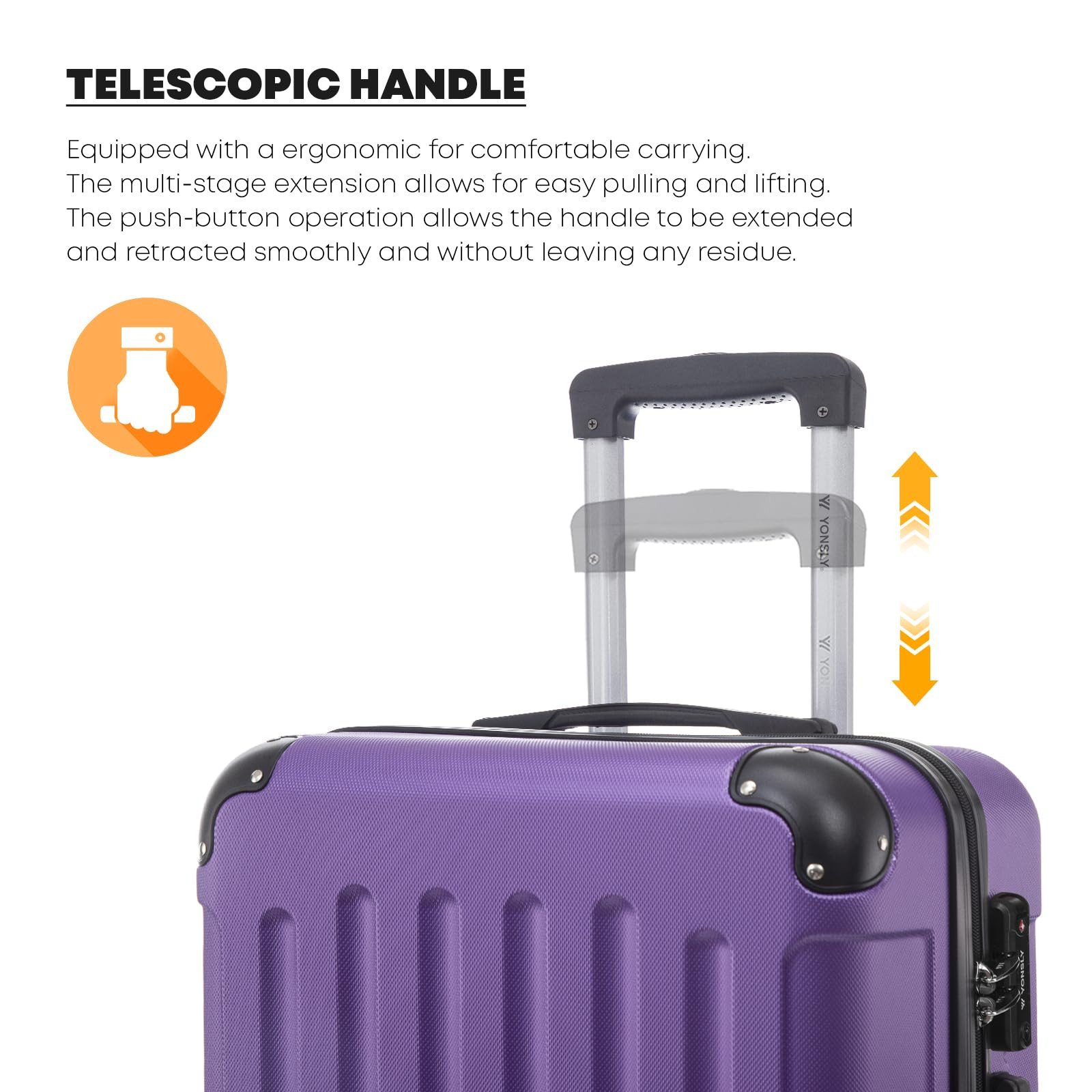 YONSLY Hartschalen-Trolley Premium Hartschalen-Reisekoffer Trolley Kabinenkoffer, 4 Rollen, TSA-Schloss, YKK-Reißverschluss, austauschbare Rollen & Griffe