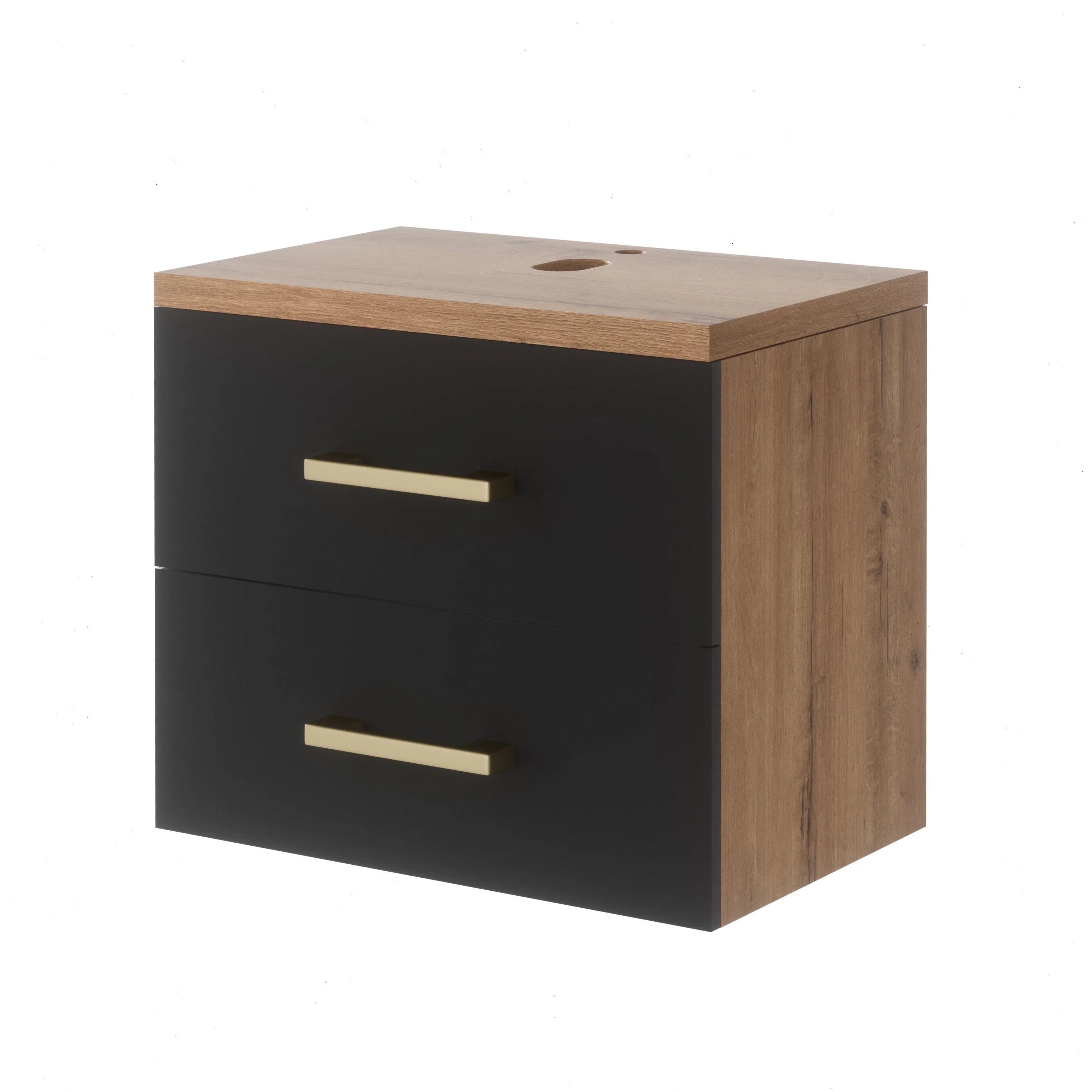 UEV Unterschrank Waschbeckenunterschrank Hängeschrank Badezimmerschrank Wandschrank (Packung, Badezimmmer Schrank für Gäste WC) Soft-close Schubladen,Waschbeckenunterschrank mit 2 Schubladen