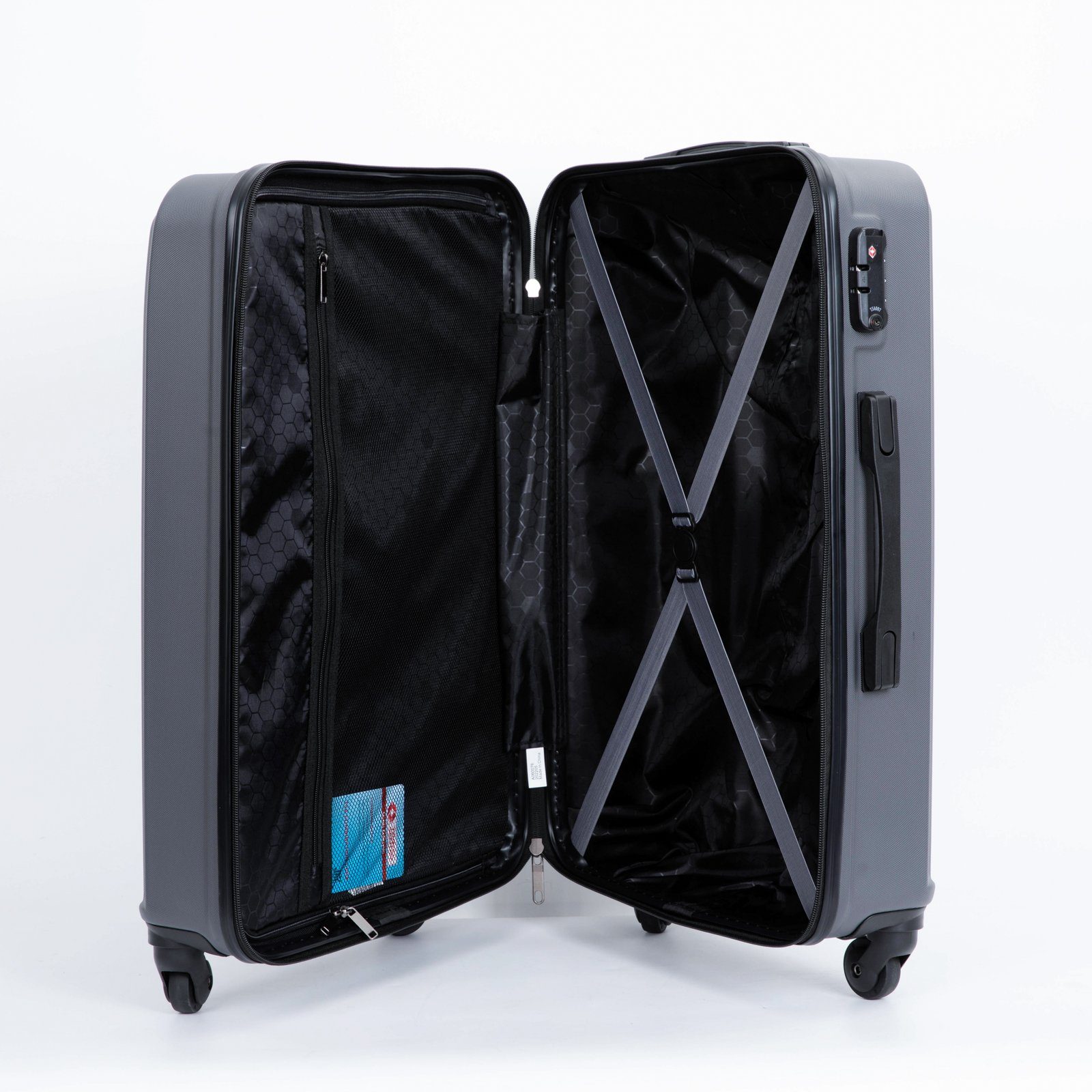 3 Koffer mit Trolleyset Standfüße Set, M&L. stapelbar. tlg., Inneinader 4 (Komplett Bali, Grau 3-er Travelhouse Hängefunktion Rollen, Set),