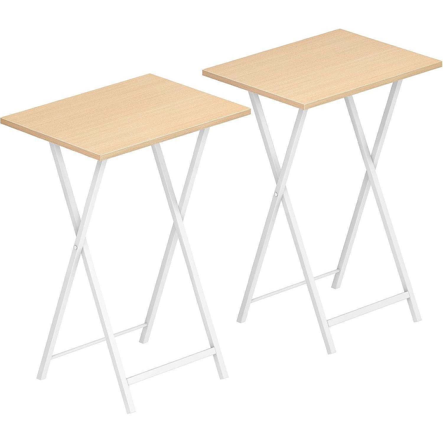 Klapptisch Beistelltisch Klappbar Tabletttisch TV Tray Natürliche Holzfarbe Weiß