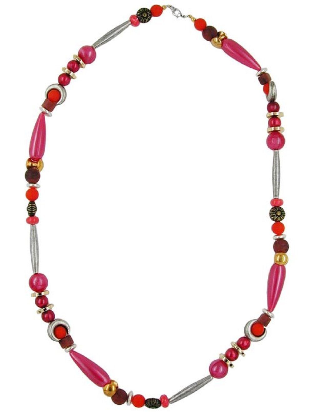 unbespielt Collier Modeschmuck Kette Seide-Rot mattiert Bicolor Kunststoff 63 cm, Modeschmuck für Damen