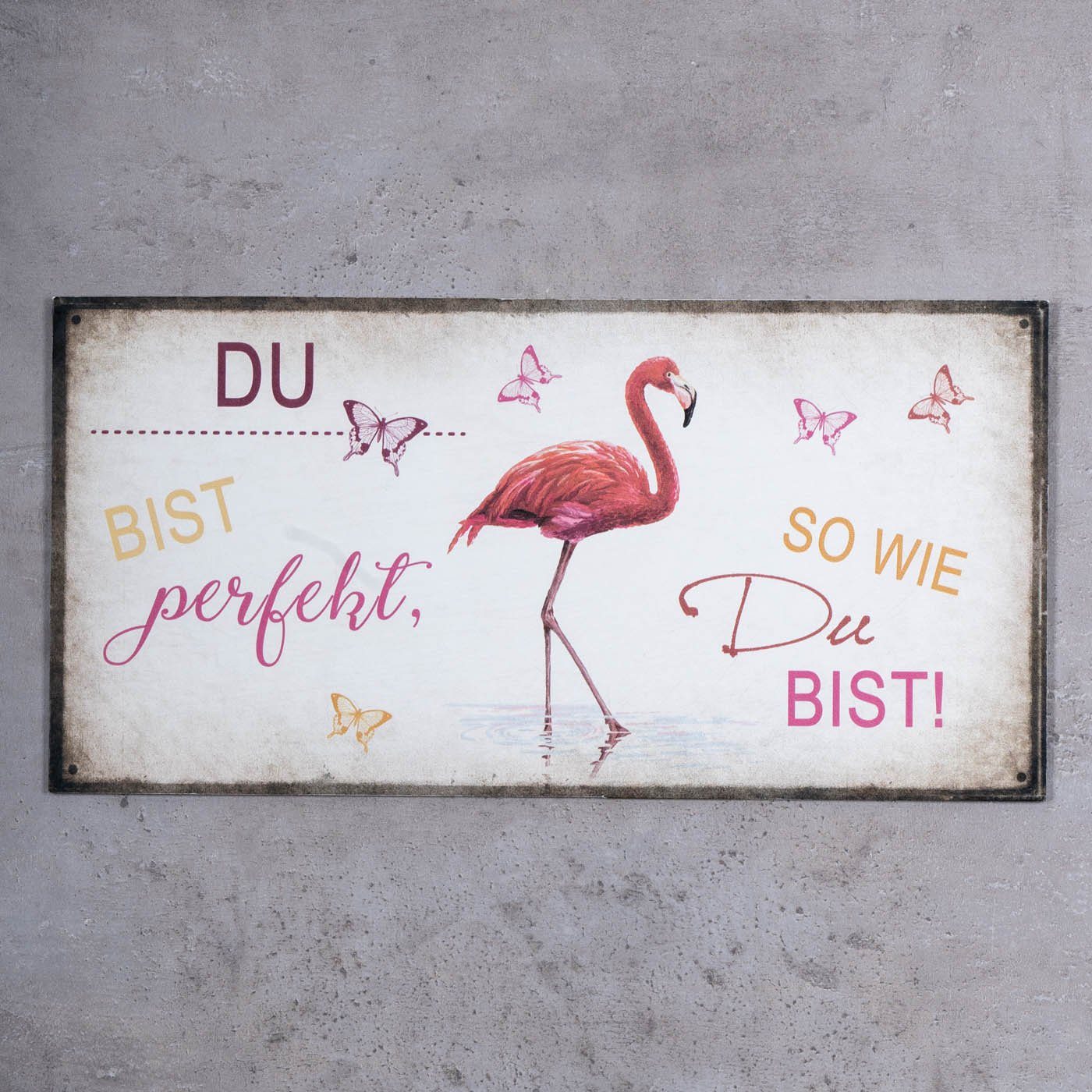 Levandeo® Wandbild, Wandbild 40x20cm Du bist perfekt Spruch Deko Wandschild Freunde Bild