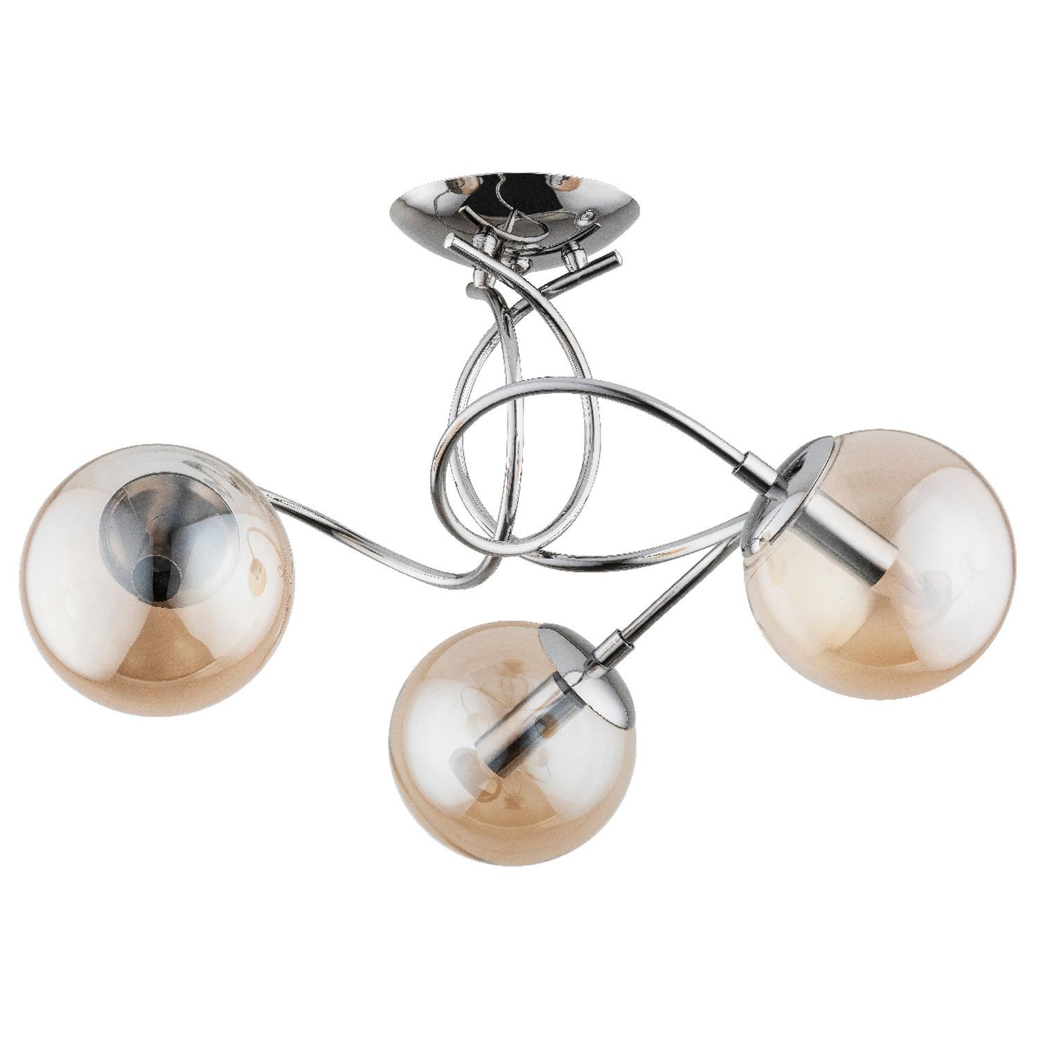 Licht-Erlebnisse Deckenleuchte KELAMI, ohne Leuchtmittel, Metall Glas E14 B: 51 cm Chrom Bernstein 3-flammig Kugel Schirm