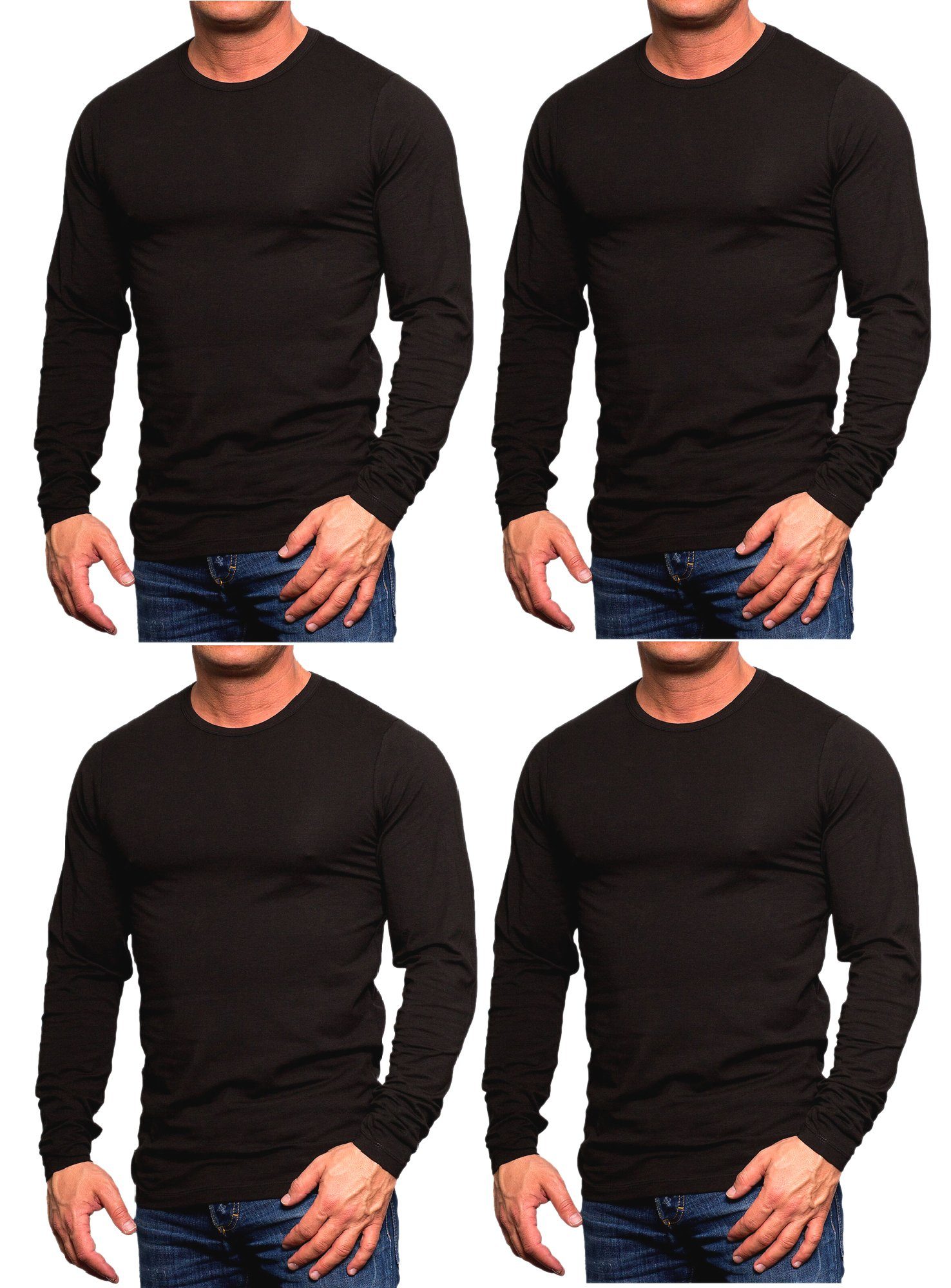 Jack & Jones Langarmshirt (4er-Pack) Basic Shirts mit Rundhalsausschnitt Black