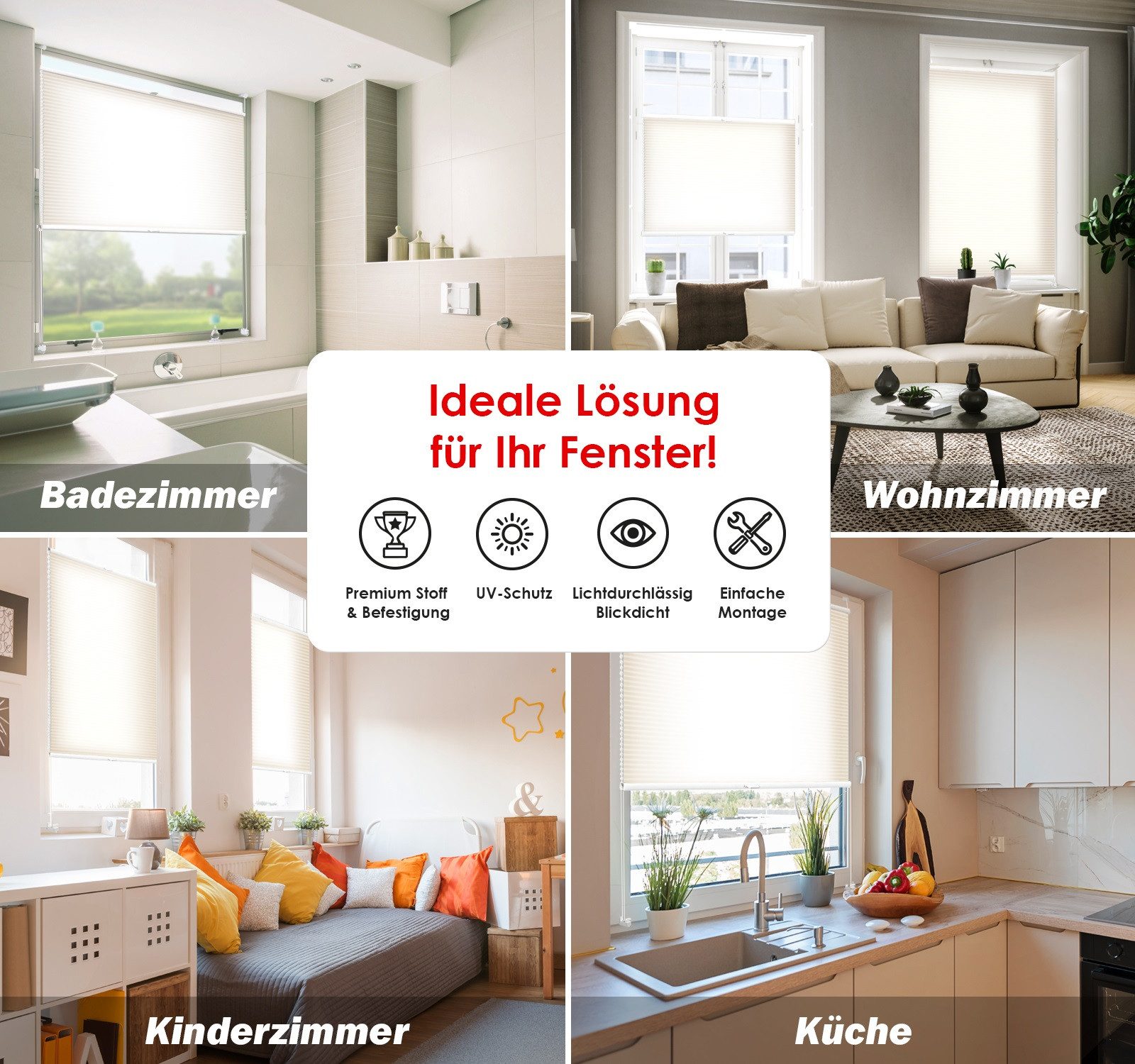 DomDeco Wabenplissee Premium Plissee ohne Bohren, lichtdurchlässig, Sichtschutz, verspannt, blickdicht, Klemmfix, UV-Schutz, modernes Fensterplissee – Bild 3 von 5