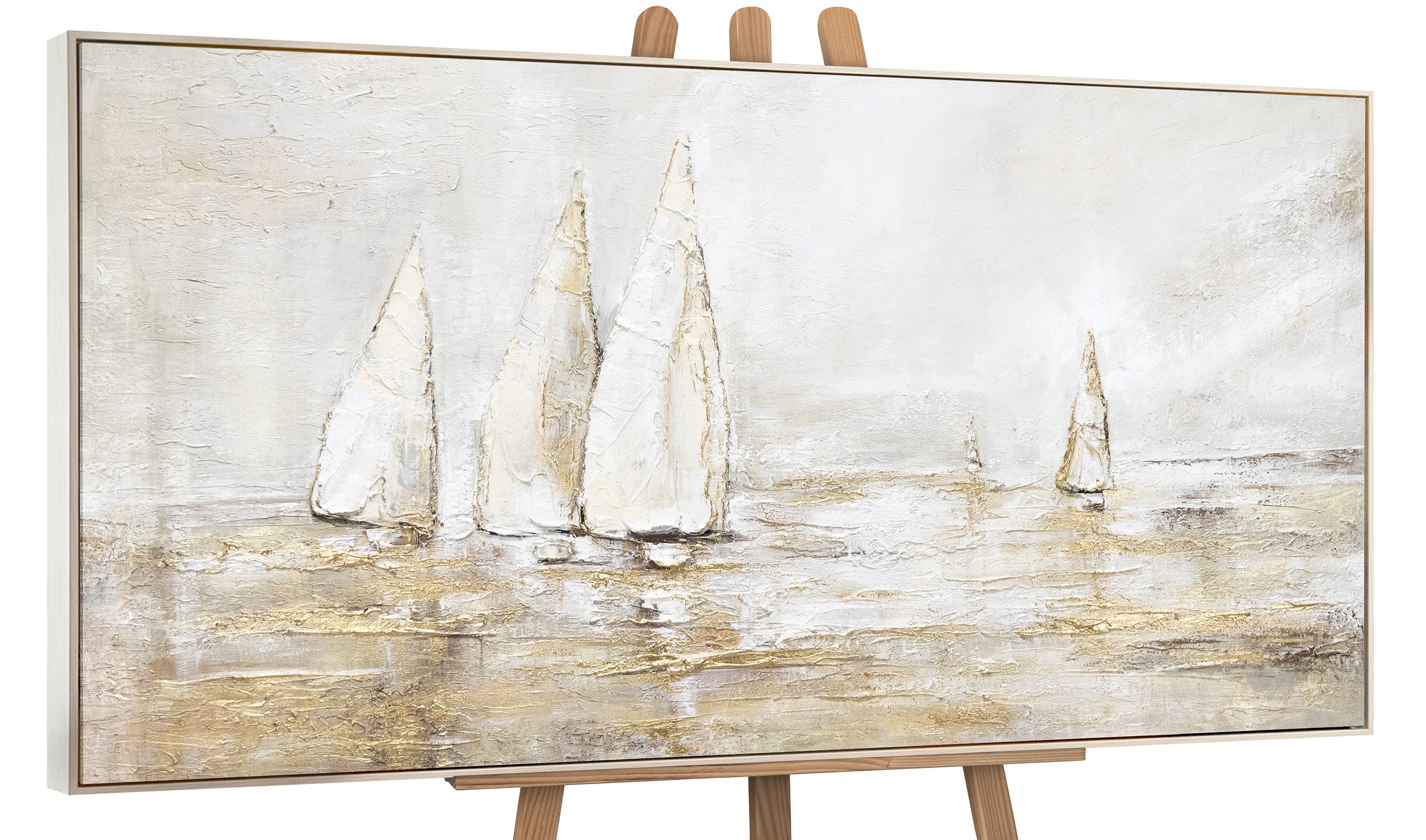 YS-Art Gemälde Sonnenblendung, Landschaftsbilder, Gold Segelboote günstig online kaufen