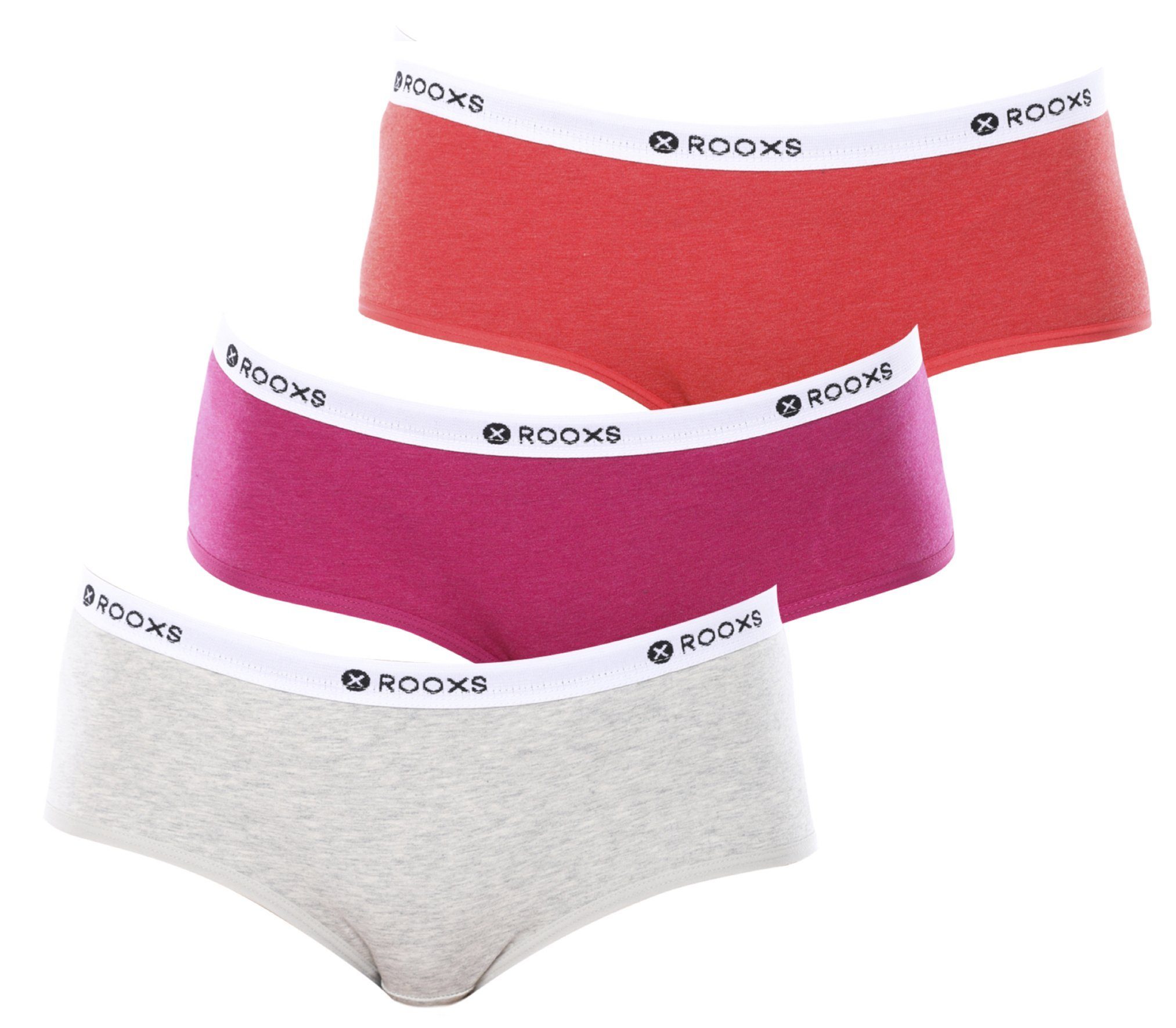 ROOXS Hipster Unterwäsche Damen Slip Unterhosen (3-St) Baumwolle Hipster Mix (Grau, Pink, Rot)