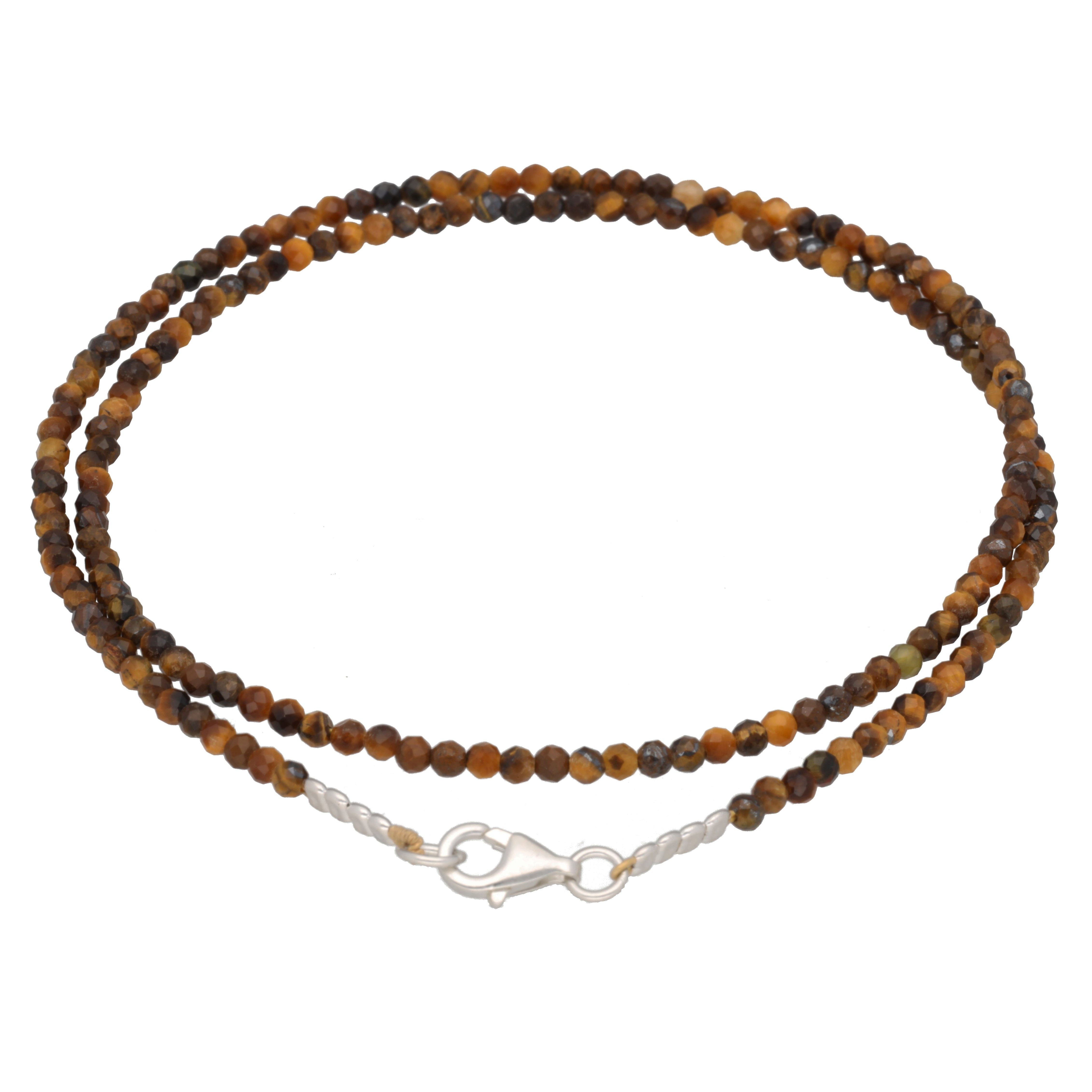 Lebensquelle Plus Kette ohne Anhänger Tigerauge 2 mm Perlenkette facettiert, 45 cm + Silberverschluss