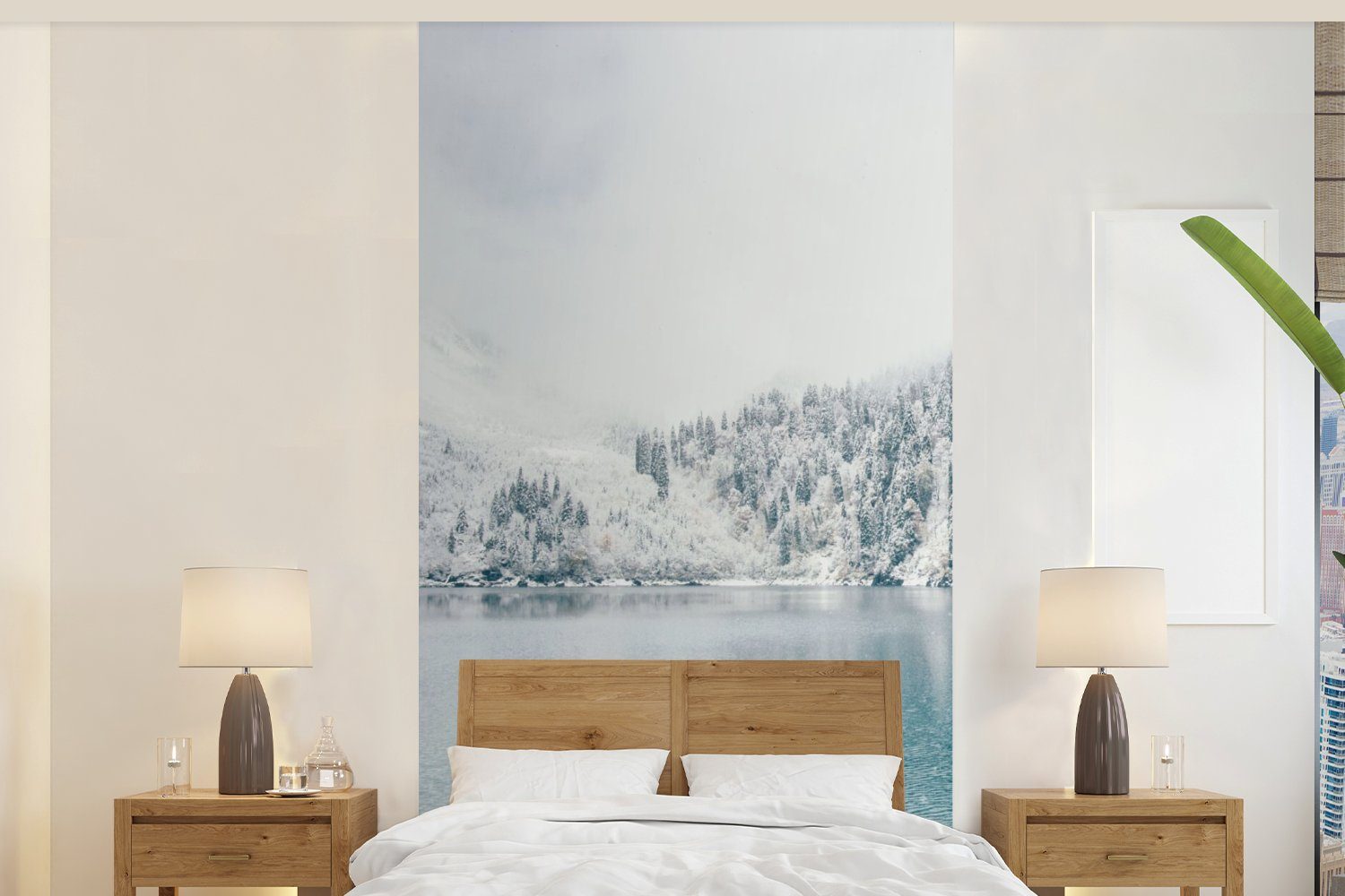 MuchoWow Fototapete Winter - Wasser - Schnee, Matt, bedruckt, (2 St), Vliestapete für Wohnzimmer Schlafzimmer Küche, Fototapete