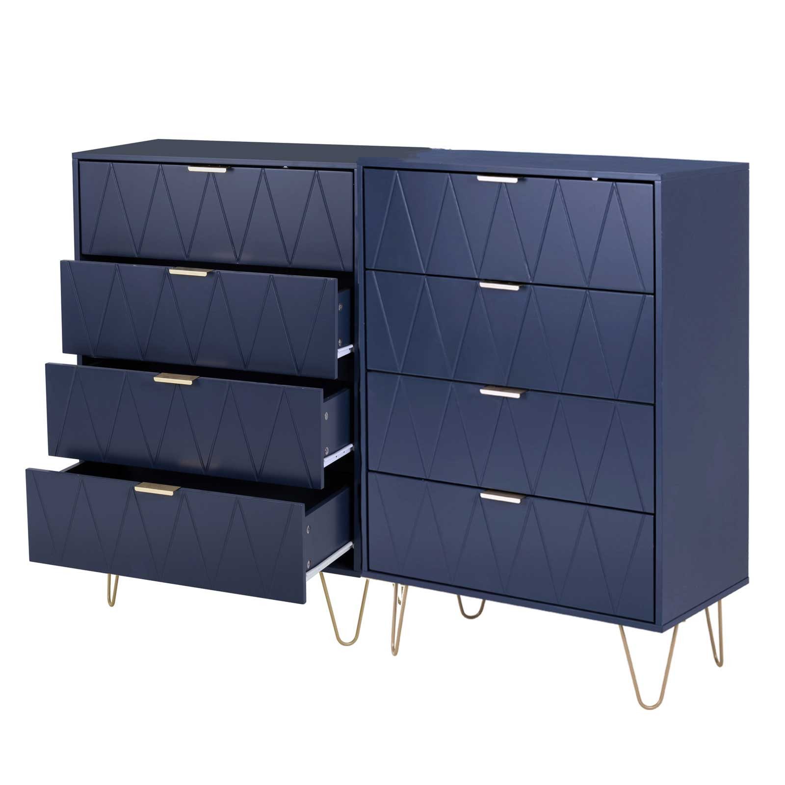 UEV Kommode mit 4 Schubladen 2er Set, Sideboard für Kleidung Dokumente Spielzeug (Mehrzweckschrank Holz, 2 Kommode, 120 x 34 x 91 cm), Schmal Beistellschrank für Wohnzimmer Schlafzimmer Flur