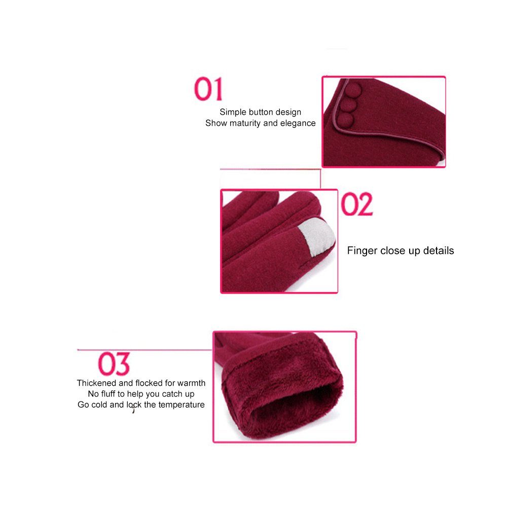 Blusmart Fleecehandschuhe Damen-Winterhandschuhe, Vintage-Vollfingerhandschuhe, Winddicht, Rot Fleecehandschuhe Für