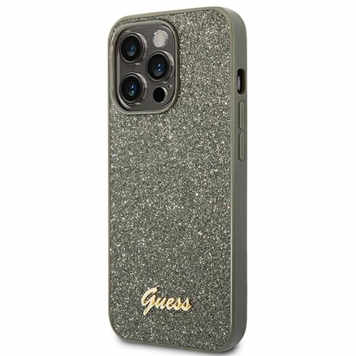 Guess Handyhülle Guess Hard Case Glitter Script Collection Apple iPhone 14 Pro Case Schutzhülle Grün