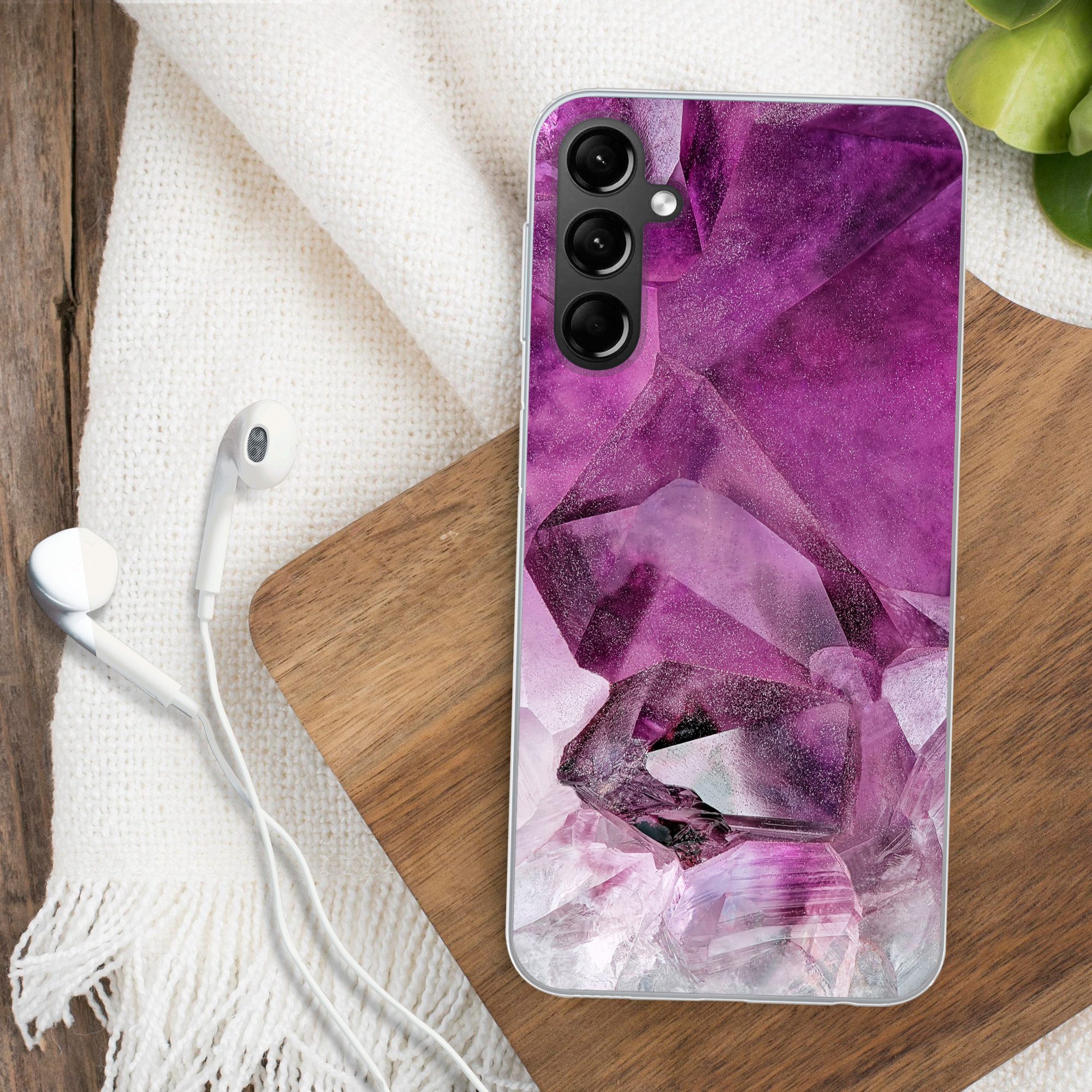 MuchoWow Handyhülle für Samsung Galaxy A24 Naturstein - Lila - Luxus, Smartphone-Bumper, Print, Handy Schutzhülle Dünn