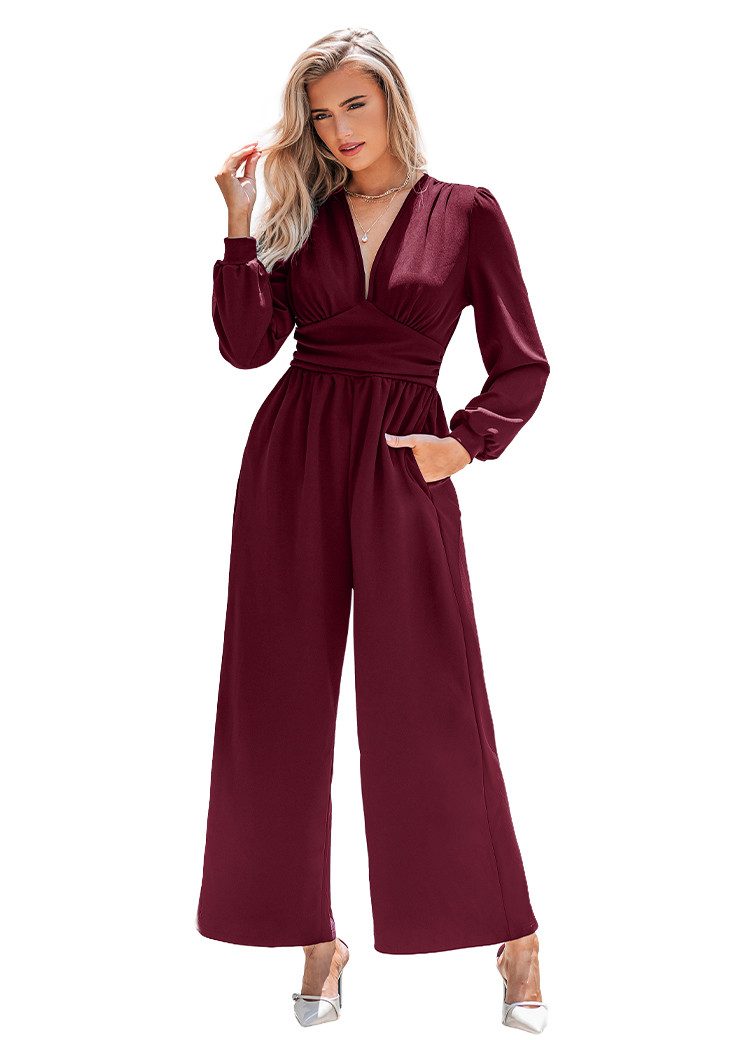 Cupshe Culotte-Overall Eleganter Samt-Jumpsuit in Burgunderrot