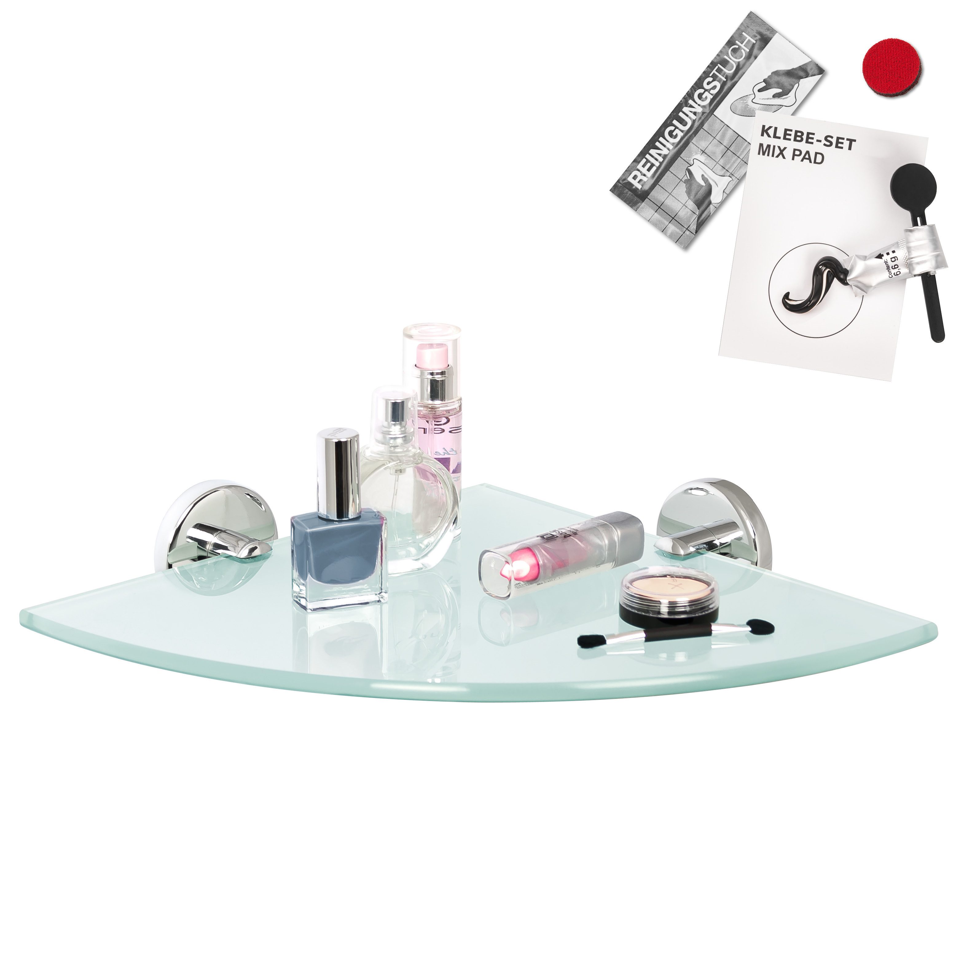 bremermann Wandregal Bad-Serie LUCENTE - inkl. Klebeset, aus Glas und Edelstahl