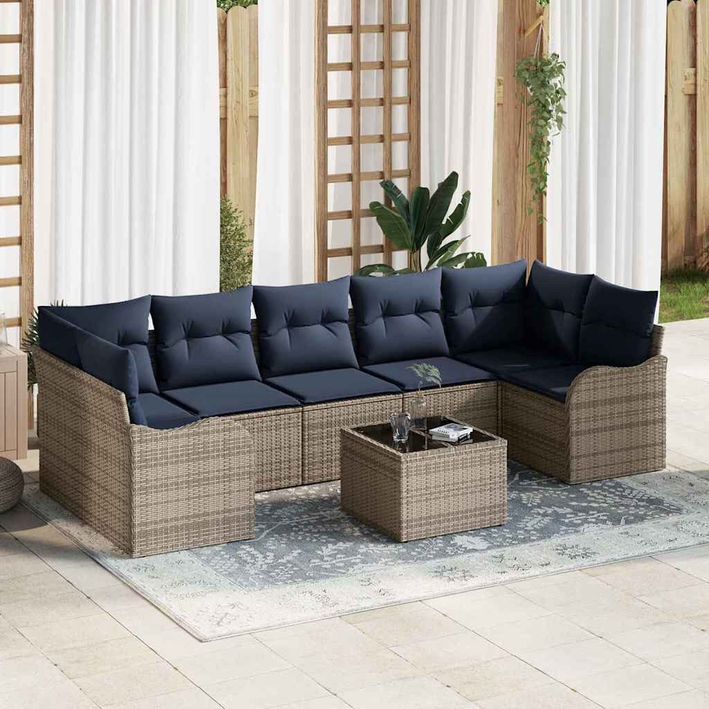 vidaXL Loungesofa Sofa Set 8 stk. 7-Sitzanzahl Grau Poly-Rattan, 8 Teile