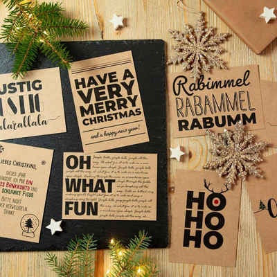bigdaygraphix Weihnachtskarte Weihnachtskarten im Hygge Stil - 16 Postkarten Kraftpapier, 8 Motive