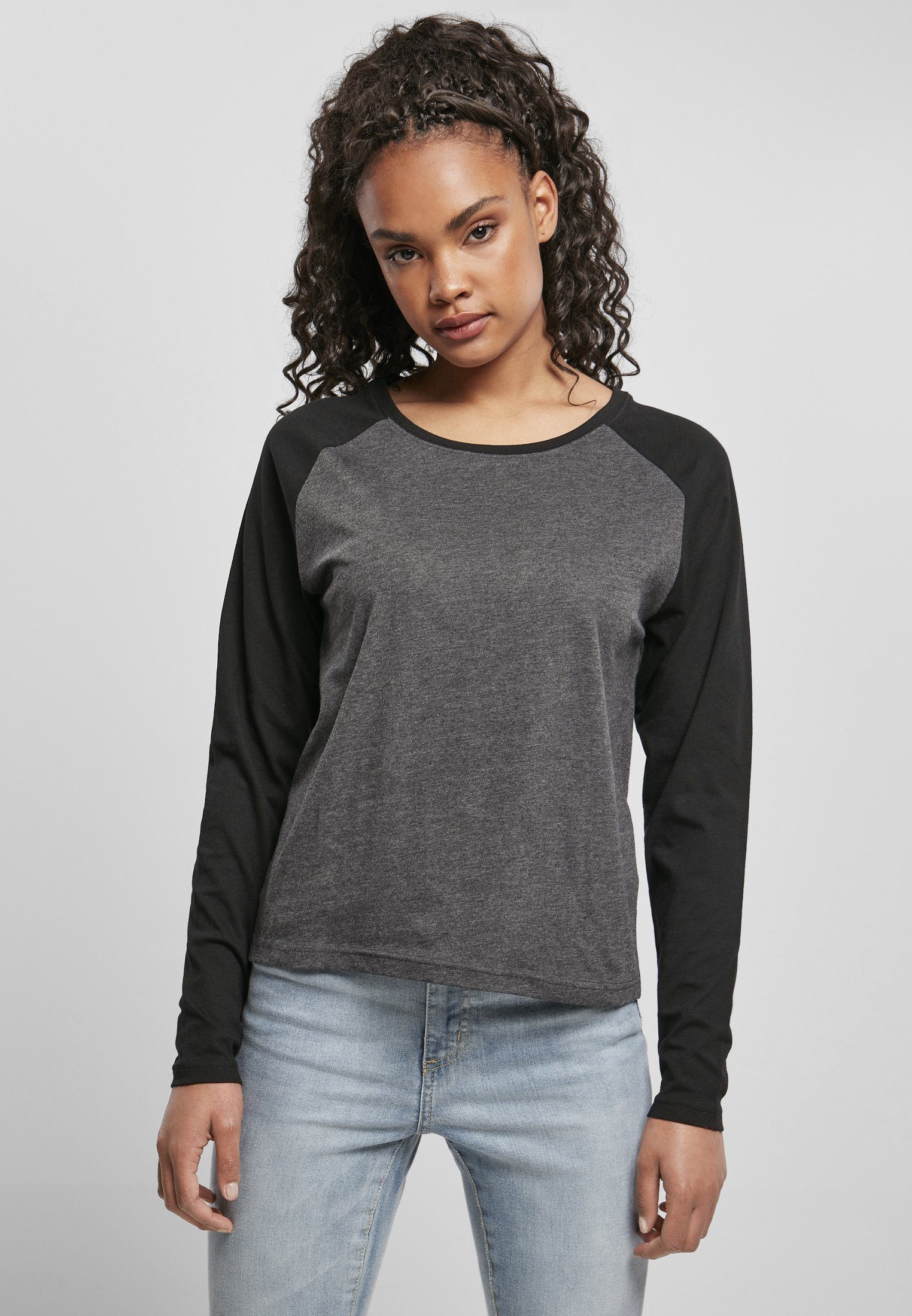 Langarmshirt charcoal/black Contrast Raglan CLASSICS Damen Longsleeve (1-tlg) Ladies URBAN