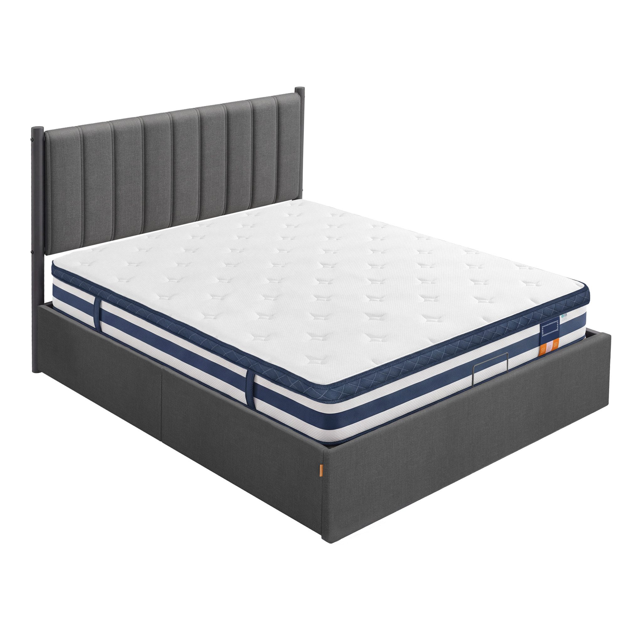 VASAGLE Polsterbett Bettgestell, Bettrahmen, Bett, modern, einfache Montage, Kopfteil, Polsterbett und Matratze Set, mit Stauraum 160x200 cm