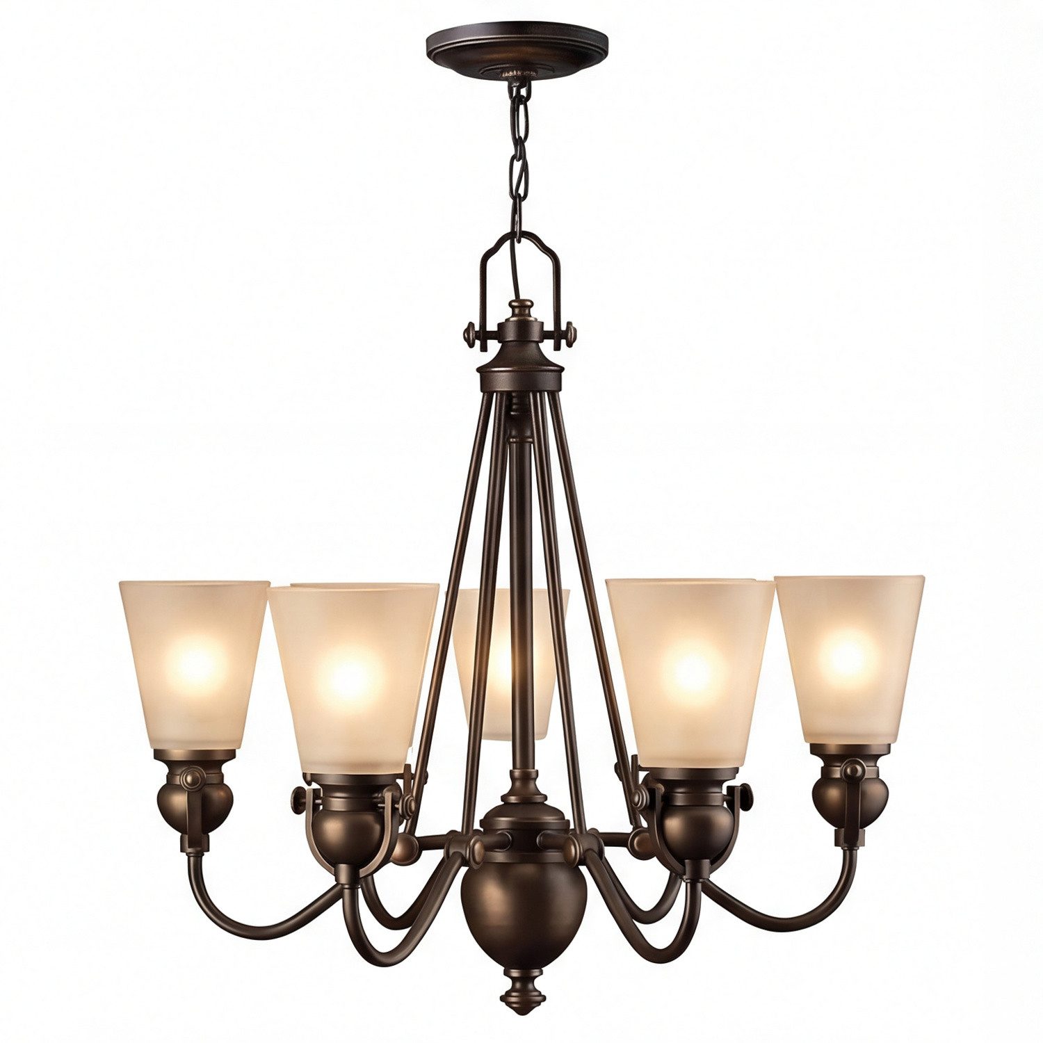 Licht-Erlebnisse Kronleuchter ANABELL 7, ohne Leuchtmittel, Bronze Beige Metall Glas 6-flammig E27 L:66 cm höhenverstellbar