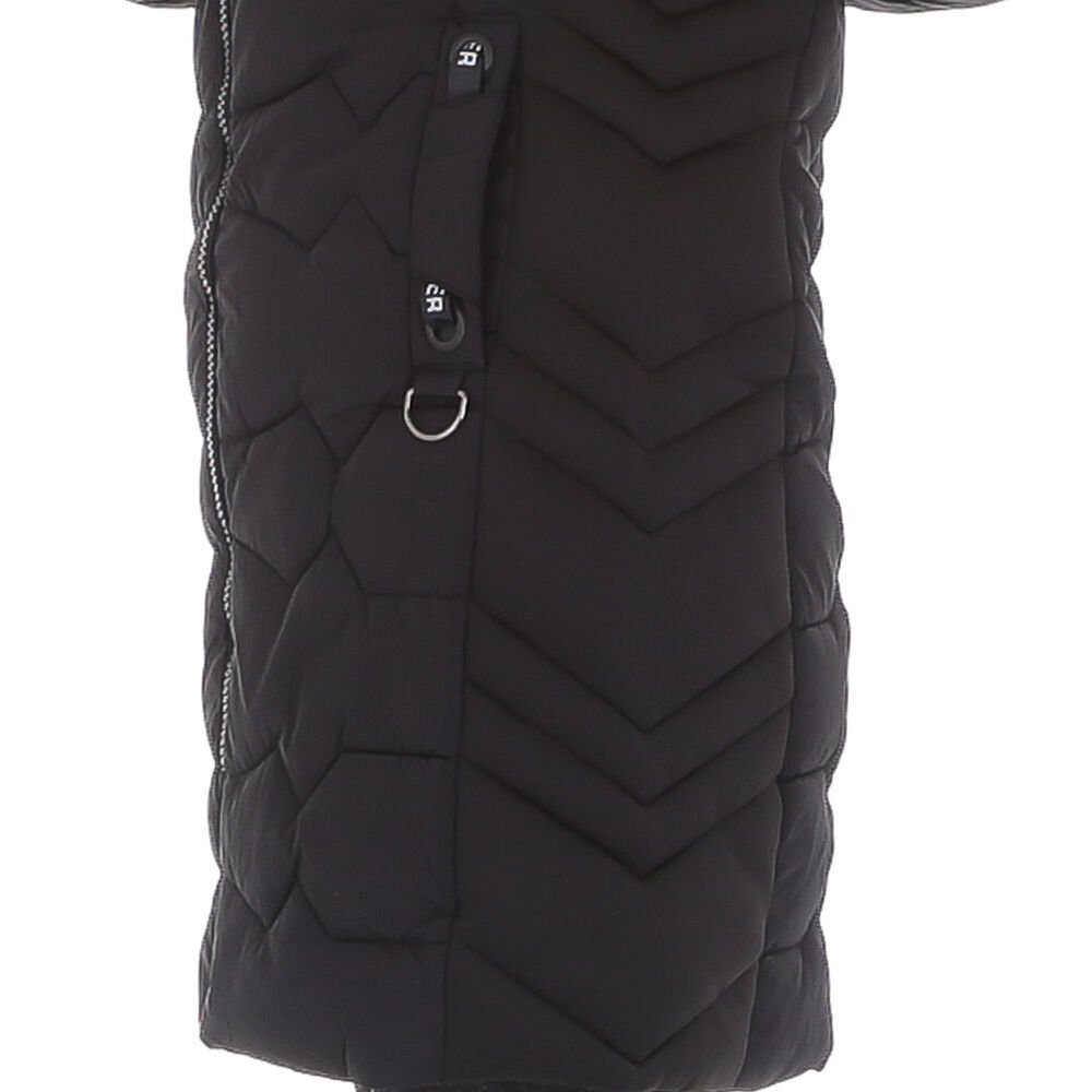Ital-Design Winterjacke Damen Freizeit Kapuze (abnehmbar) Gefüttert Mantel in Schwarz