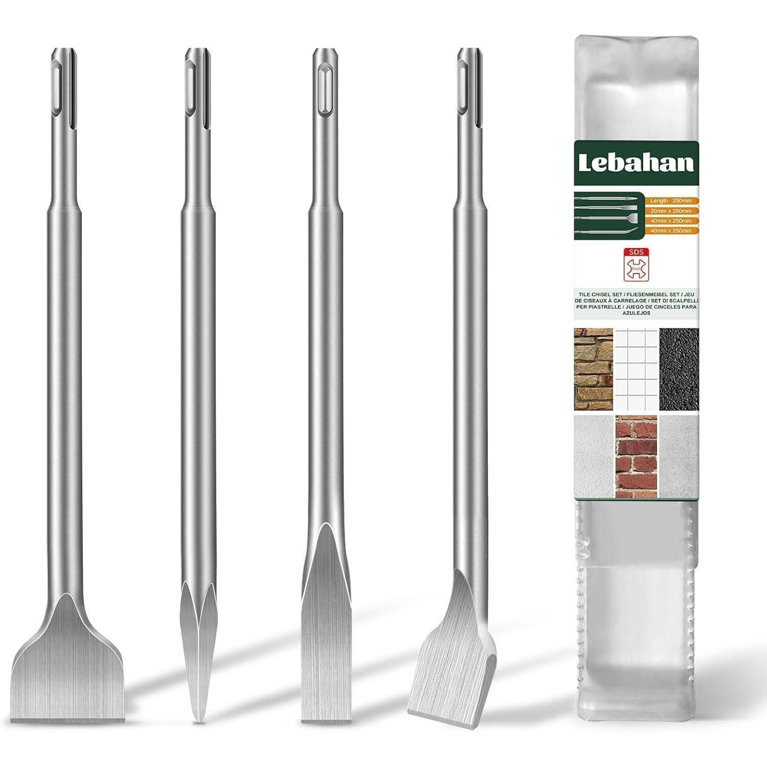 LuxusKollektion Meißel-Set Meißelset SDS Plus 4tlg Fliesenmeißel Spitz Flach 250 mm