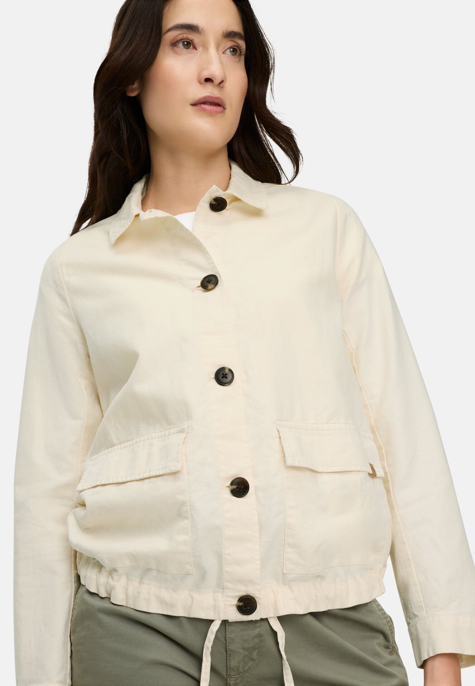 camel active Blusenblazer aus einem Leinenmix Langarm Button-Down