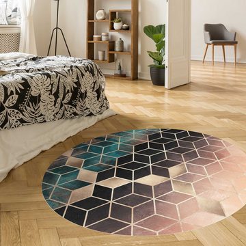 Teppich Vinyl Wohnzimmer Schlafzimmer Flur Küche Muster Abstrakt, Bilderdepot24, rund - türkis glatt, nass wischbar (Küche, Tierhaare) - Saugroboter & Bodenheizung geeignet