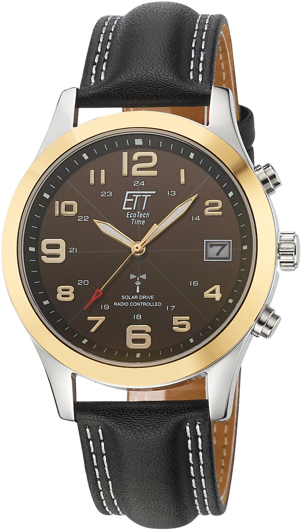 ETT Funkuhr Gobi EGS-11487-22L, Armbanduhr, Herrenuhr, Datum, Solar, Lederarmband