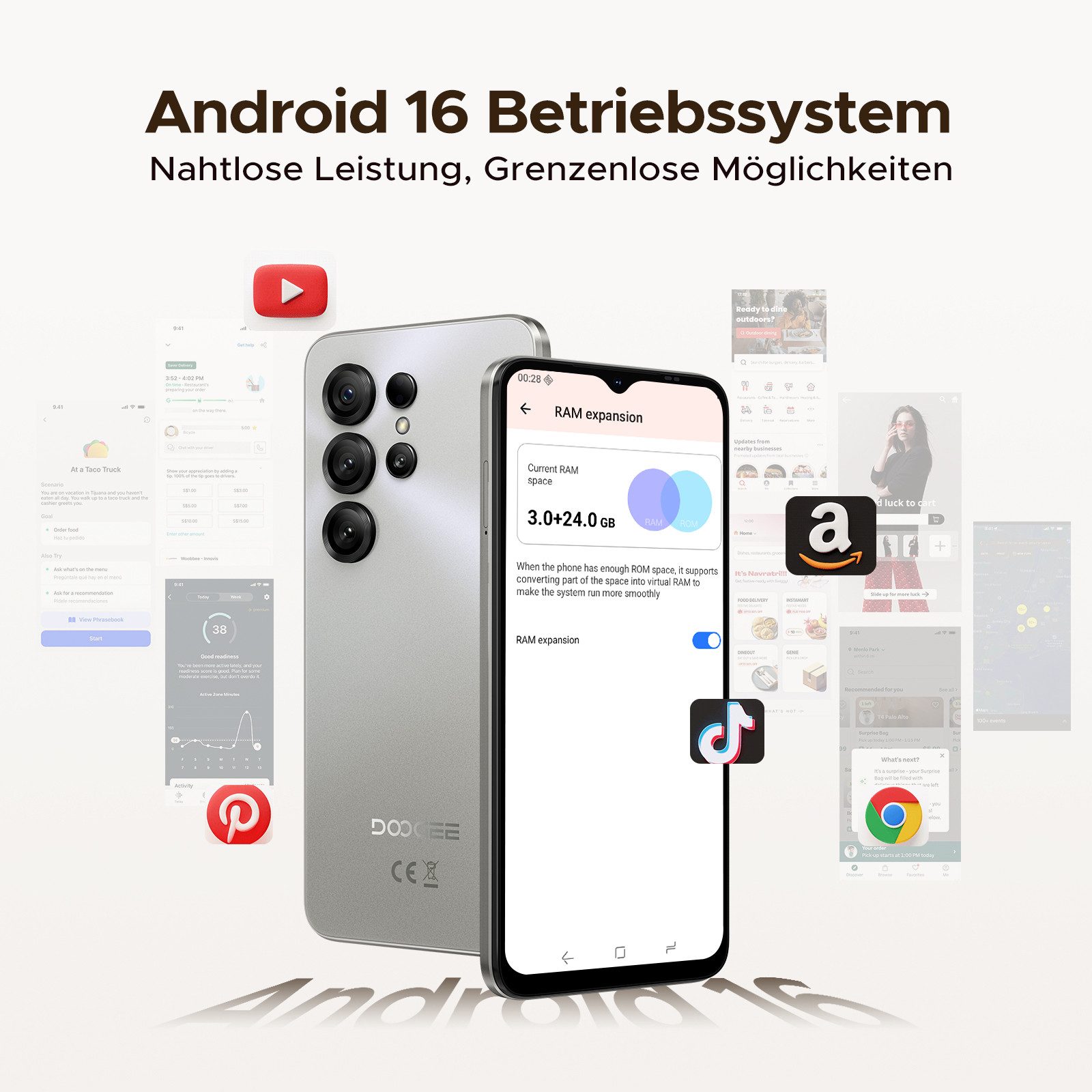 DOOGEE Note 56X Android 16 Smartphone, 6.56" HD, 90Hz, 6150mAh Smartphone (6.56 Zoll, 64 GB Speicherplatz, 8 MP Kamera, Octa Core, 8,45mm dünn, 64GB ROM/2TB TF, Dual SIM, Face ID/GPS/OTG)