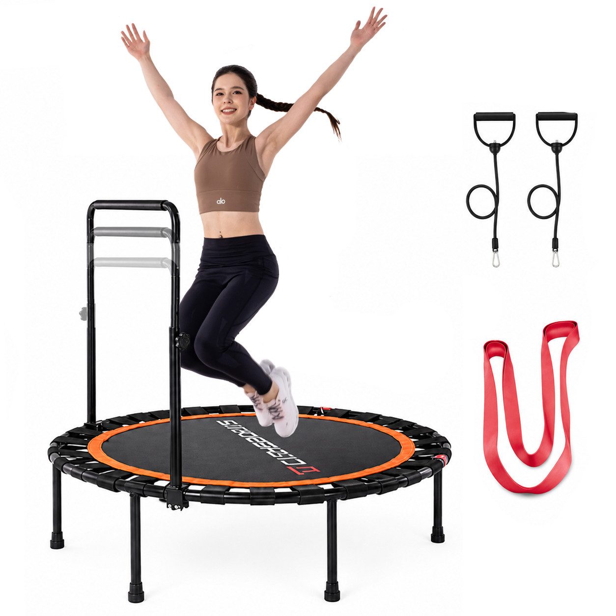 CITYSPORTS Fitnesstrampolin Mini-Trampolin mit Haltegriff 3-fach höhenverstellbar, Ø101cm, mit elastischem Bandsystem, höhenverstellbarer Griff