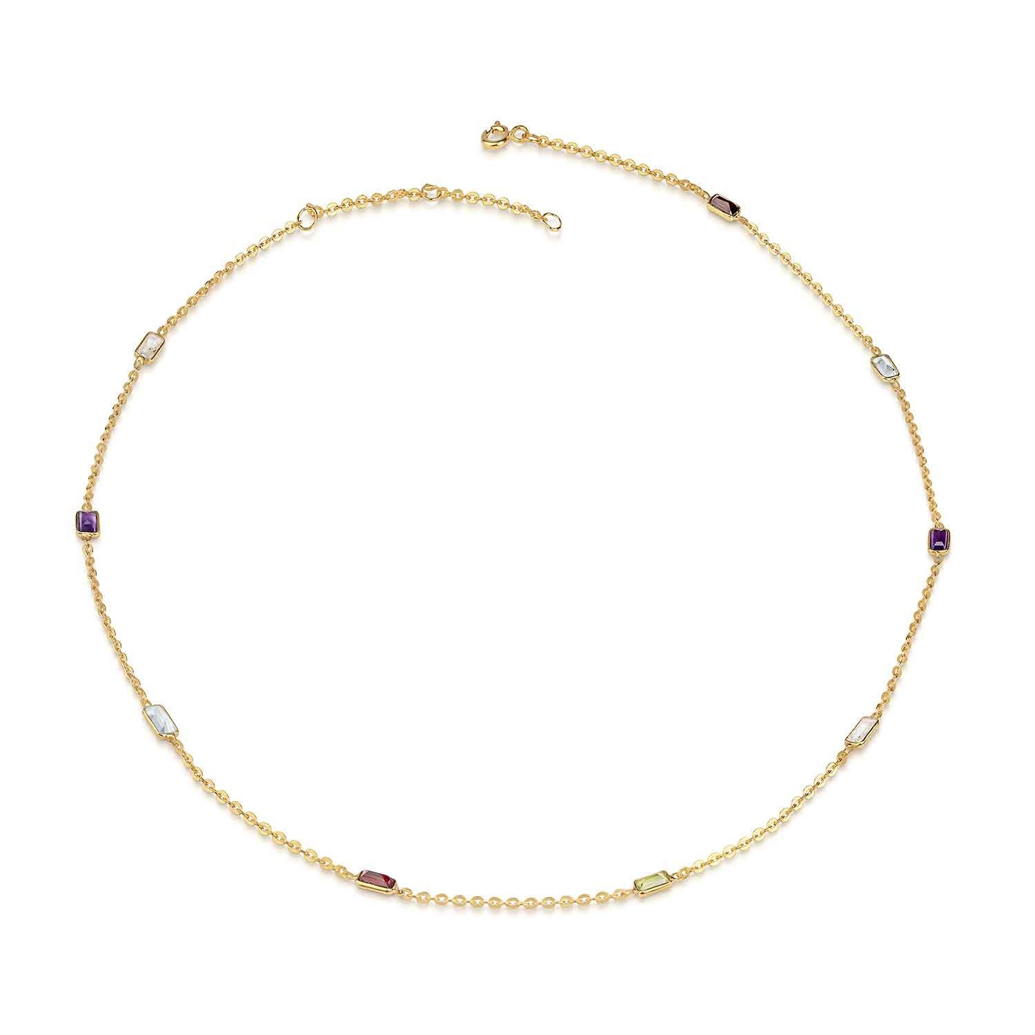 Materia Collierkettchen Gold Edelstein Collier Halskette mehrfarbig 41-46cm CO-55, Sterlingsilber, vergoldet