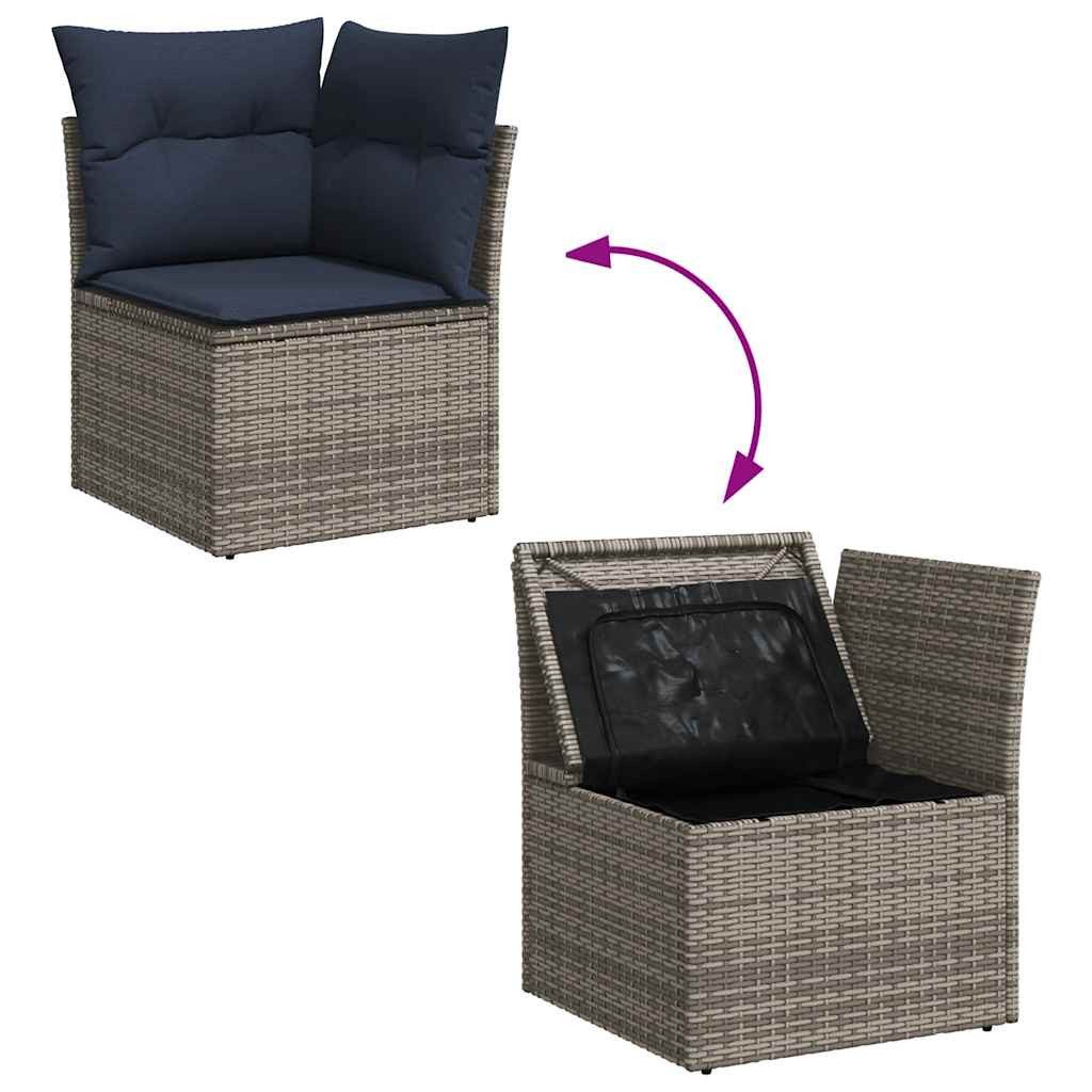 vidaXL Gartenlounge-Set 7-tlg. Garten-Sofagarnitur mit Kissen Grau Poly Rattan, (1-tlg)
