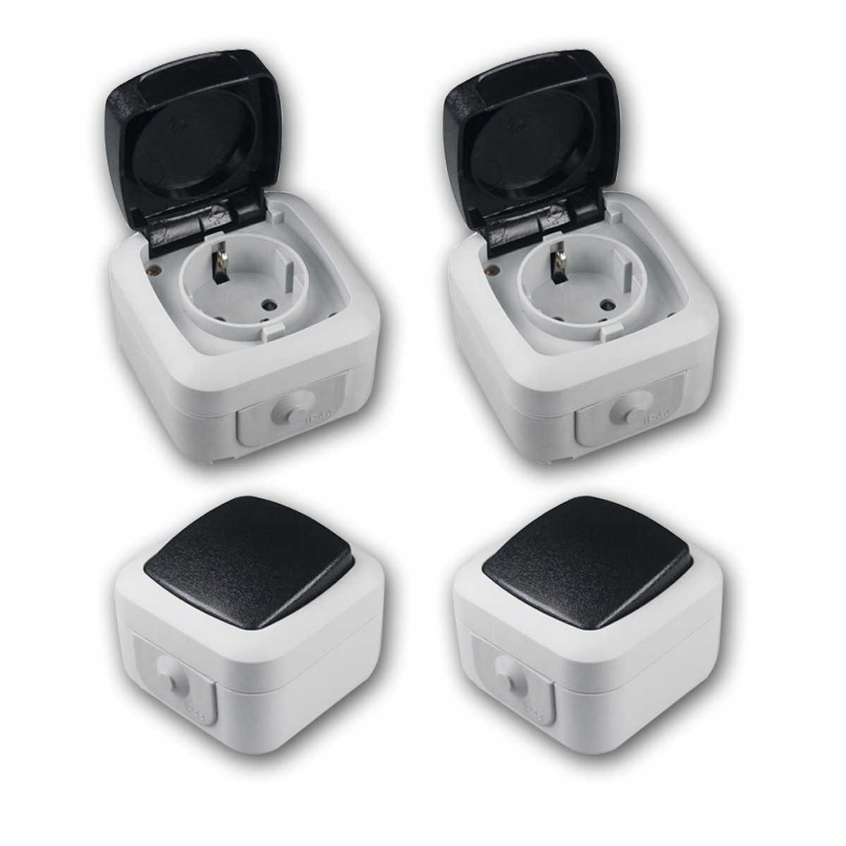 ChiliTec Lichtschalter Feuchtraum Set "Flur", grau, IP44, 4-teilig