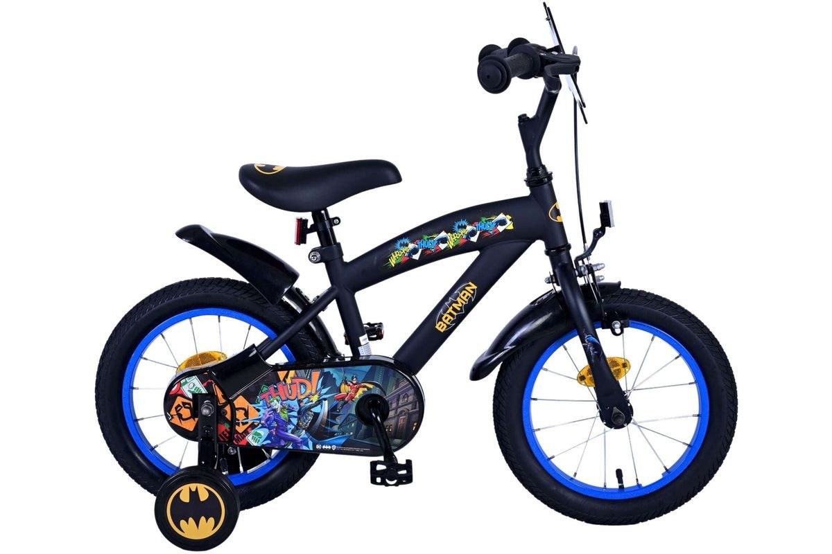 Volare Kinderfahrrad 14 Zoll Kinder Jungen Fahrrad Kinderfahrrad Rad Bike Batman 21530-SACB, 1 Gang, Rücktritt, Stützräder,Kettenschutz,Schutzbleche