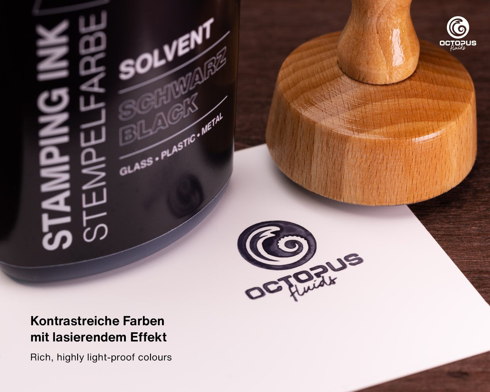 OCTOPUS Fluids Lenizett Solvent Stempelfarbe für glatte Untergründe, schwarz 50ml Stempelkissen (1-tlg., wasserfest)