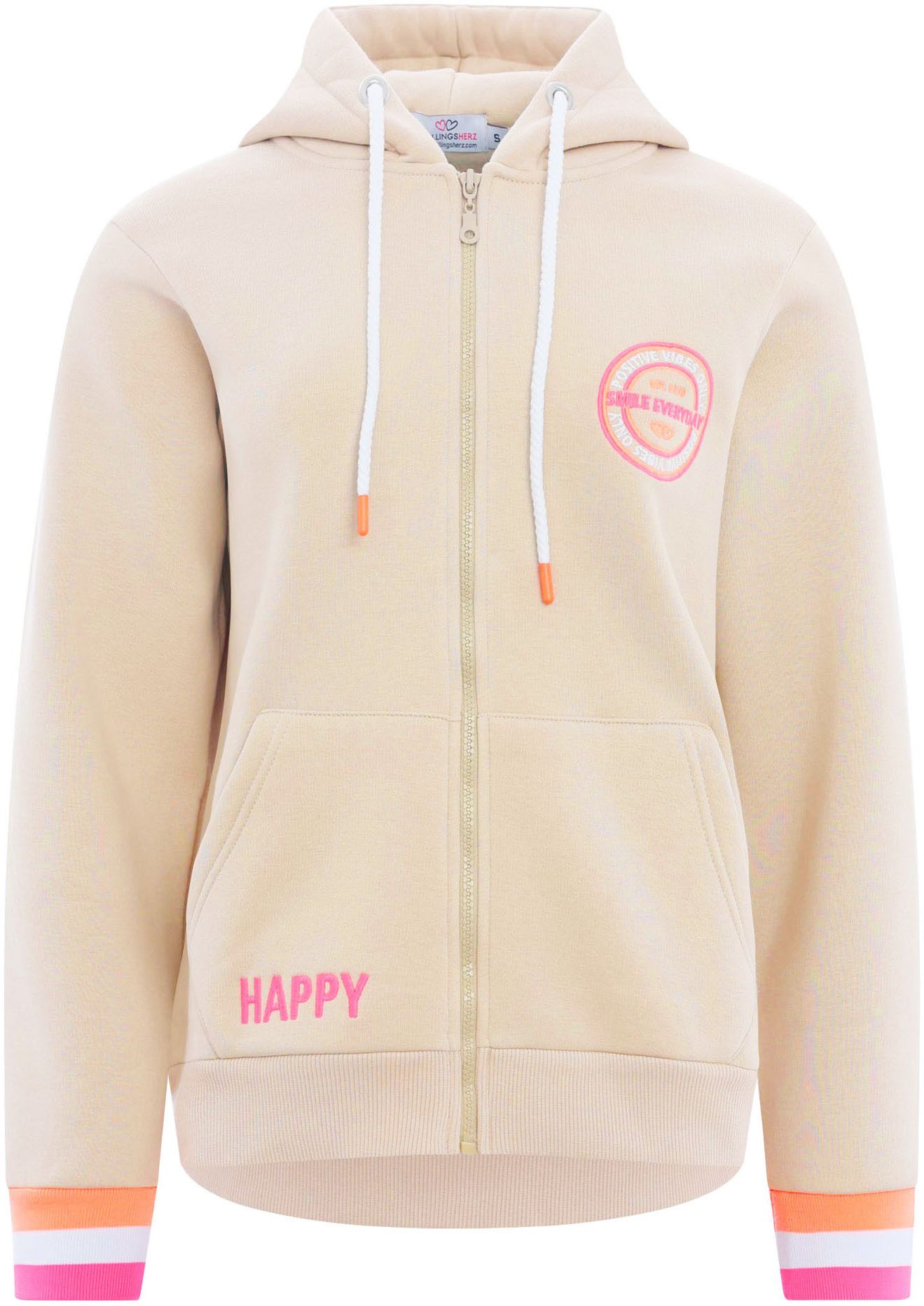 Zwillingsherz Kapuzensweatjacke "Smile Everyday ZH" Kapuze, Taschen, Langarm, Stickerei, Reißverschluss