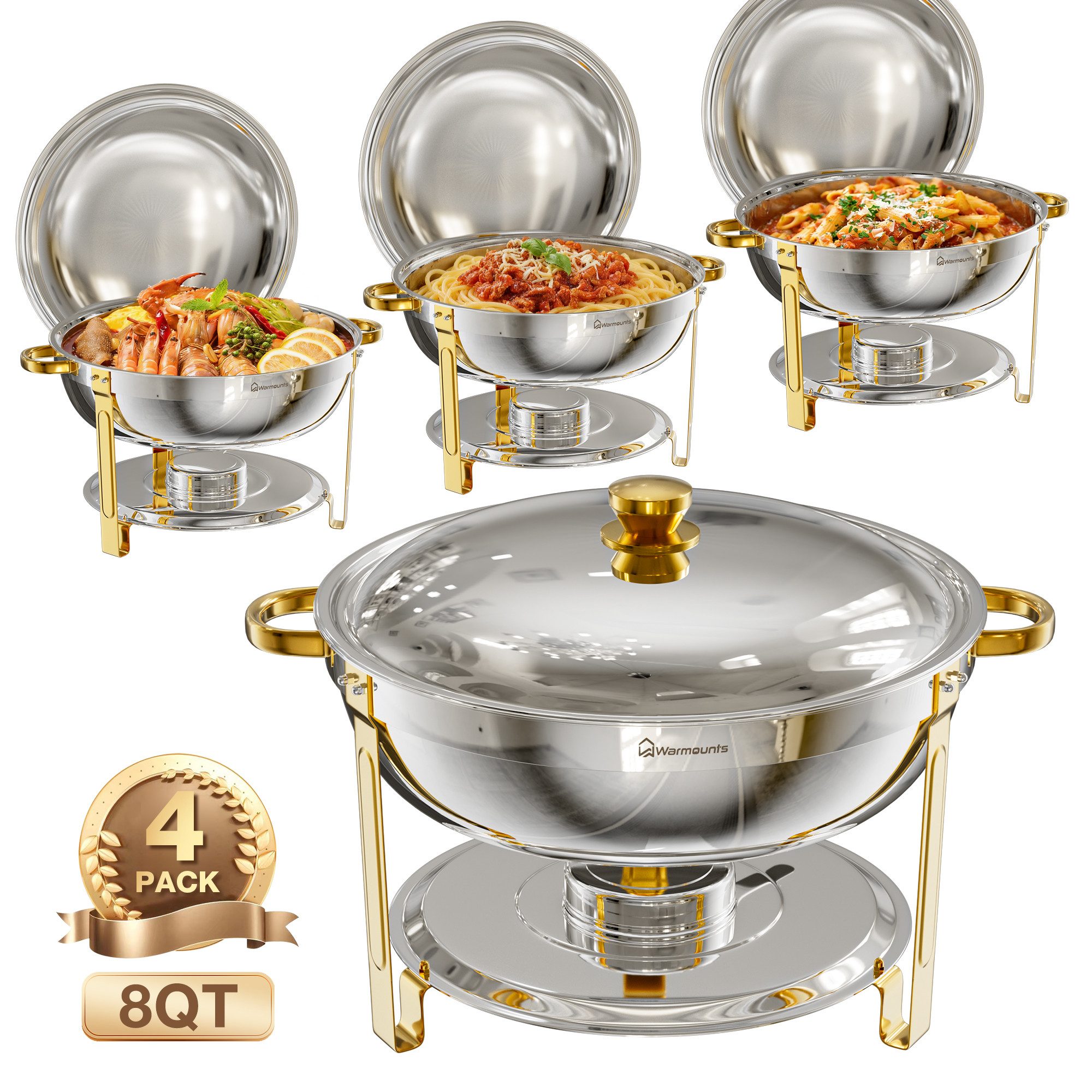 Warmounts Speisenwärmer 7,6L Buffetwärmer, (4-tlg., 8QT Buffet Warmhalter Set), mit Deckelhalter für Catering, Hochzeit, Party