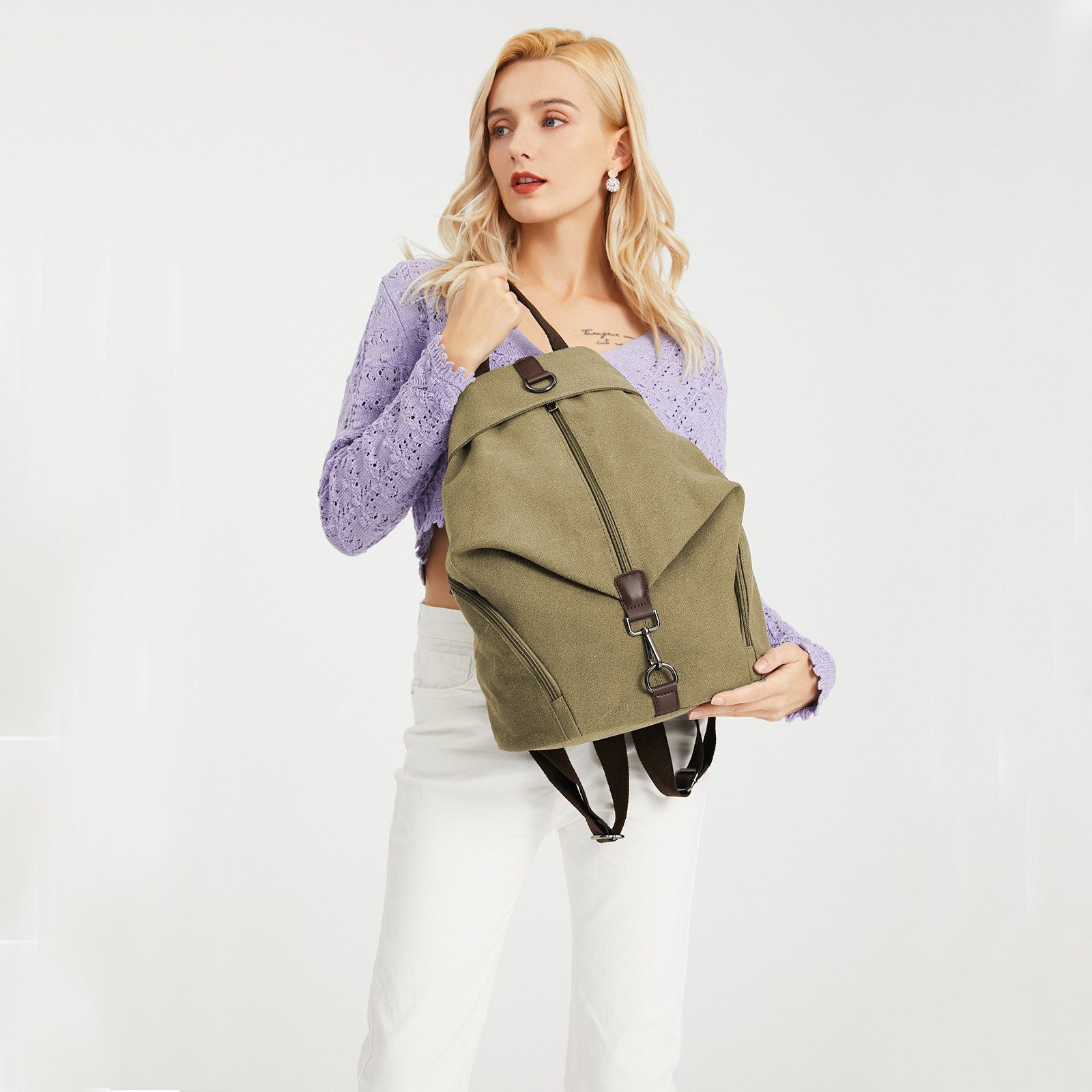KONO Rucksack Vintage Canvas Rucksack Vintage Umhängetasche für Reise & Schule – Bild 3 von 5