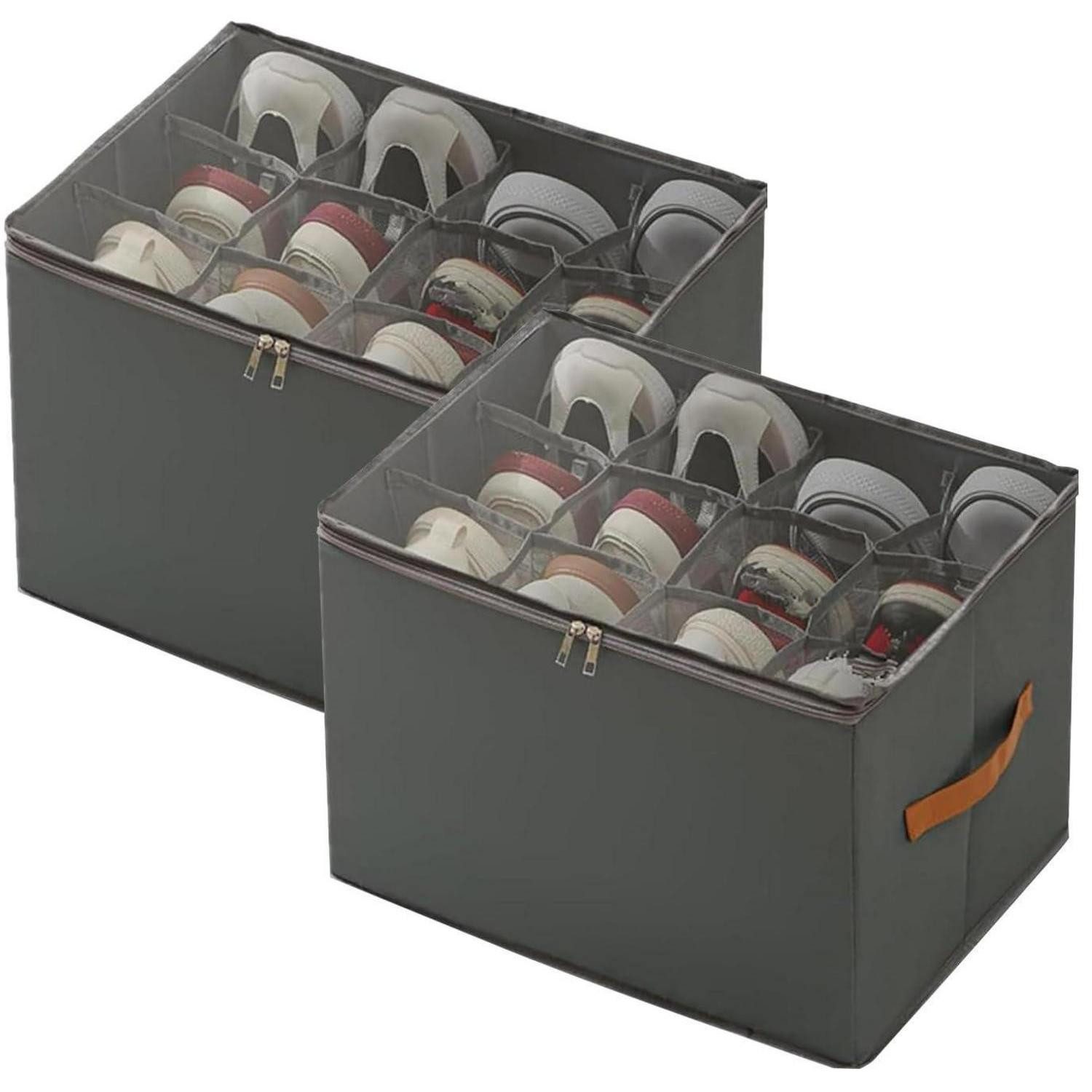LuxusKollektion Schuhregal Schuhaufbewahrung Stoff Transparent Grau 2er-Pack, 2-tlg.