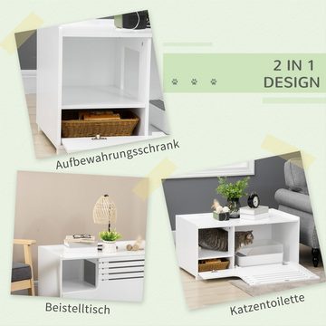 PawHut Katzentoilette Katzenhaus mit Magnettür Beistelltischerhöhtes Design, Weiß, MDF, 90B x 48T x 43.5H cm